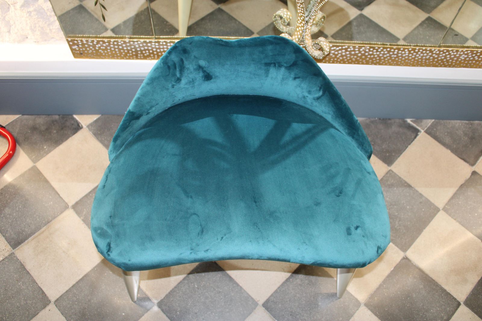 Vittorio Dassi 1950 Shaped Bench In Green Velvet And Gio Ponti Lacquered Feet photo 1551.0