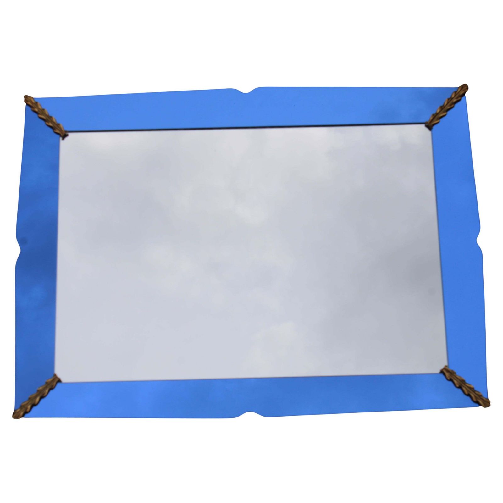 Cobalt Blue Rectangular Mirror With Brass By Pietro Chiesa, 1940, Fontana Arte
