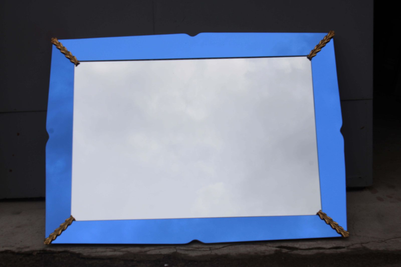 Cobalt Blue Rectangular Mirror With Brass By Pietro Chiesa, 1940, Fontana Arte photo for sale