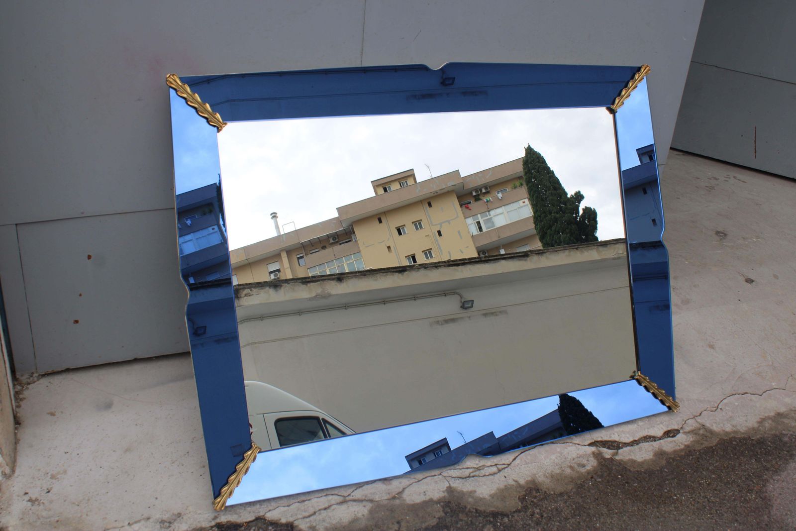 Cobalt Blue Rectangular Mirror With Brass By Pietro Chiesa, 1940, Fontana Arte photo buy