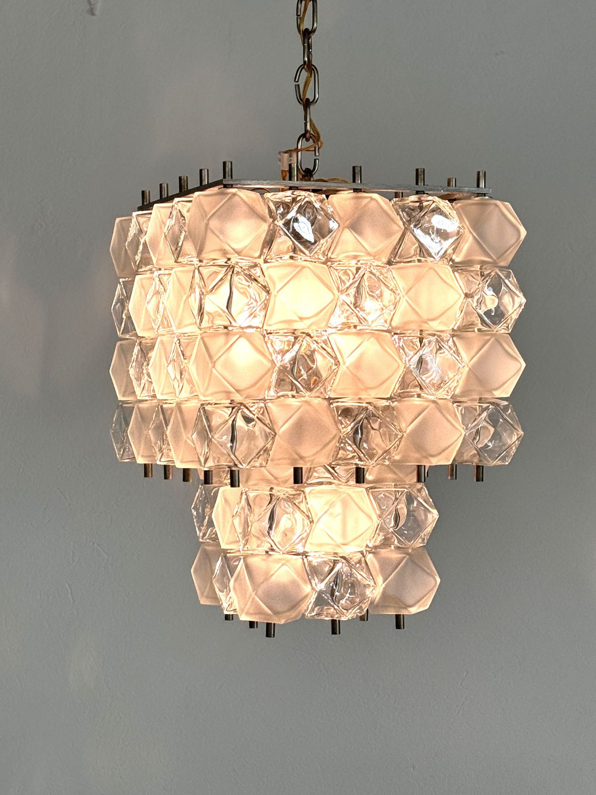 photo for sale Italian Midcentury Murano Glass Geometric Chandelier By Interlux, 1960s