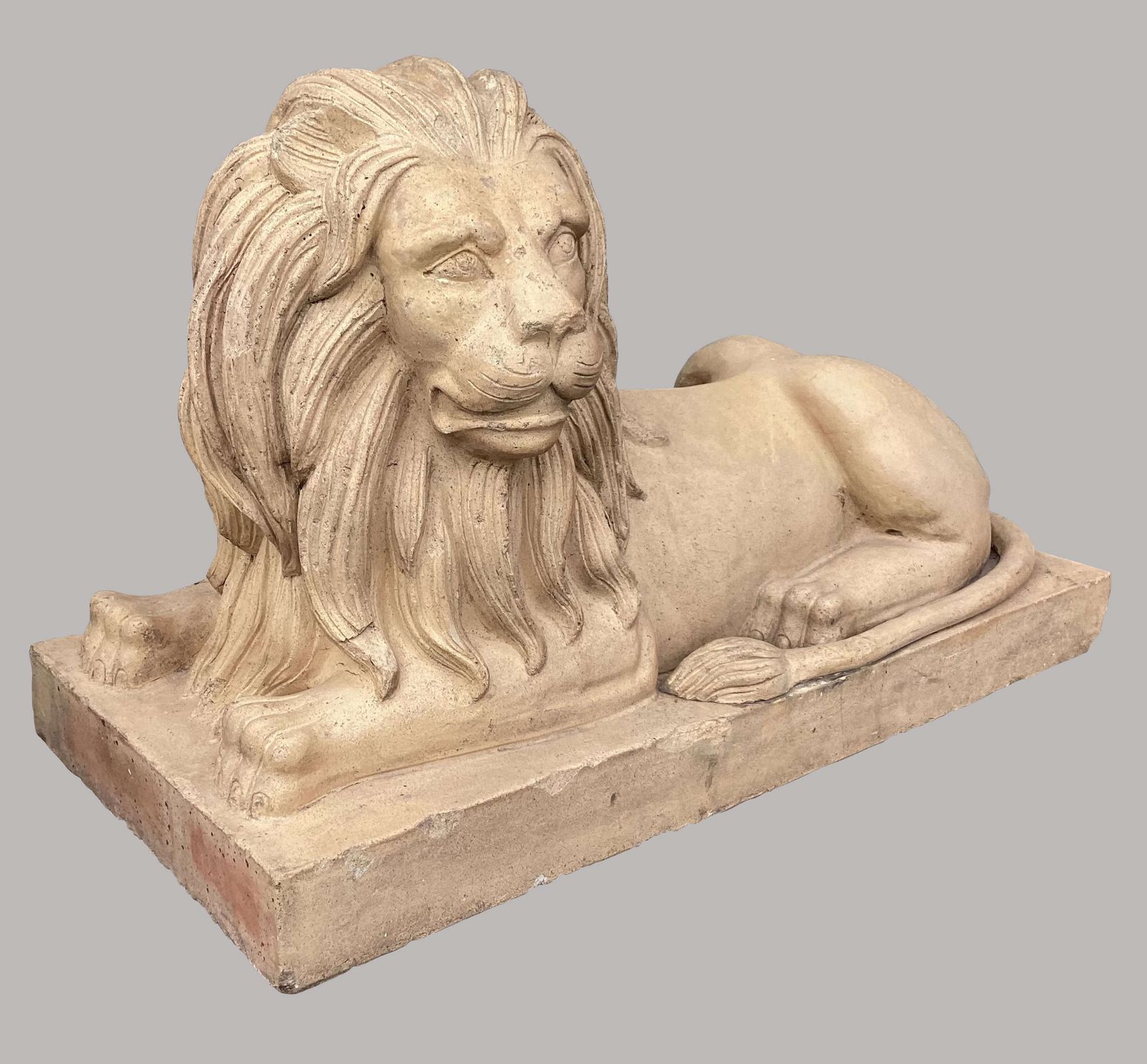 Spectacular C19th Very Large Pair Of Buff Terracotta Lions photo Garden Decor