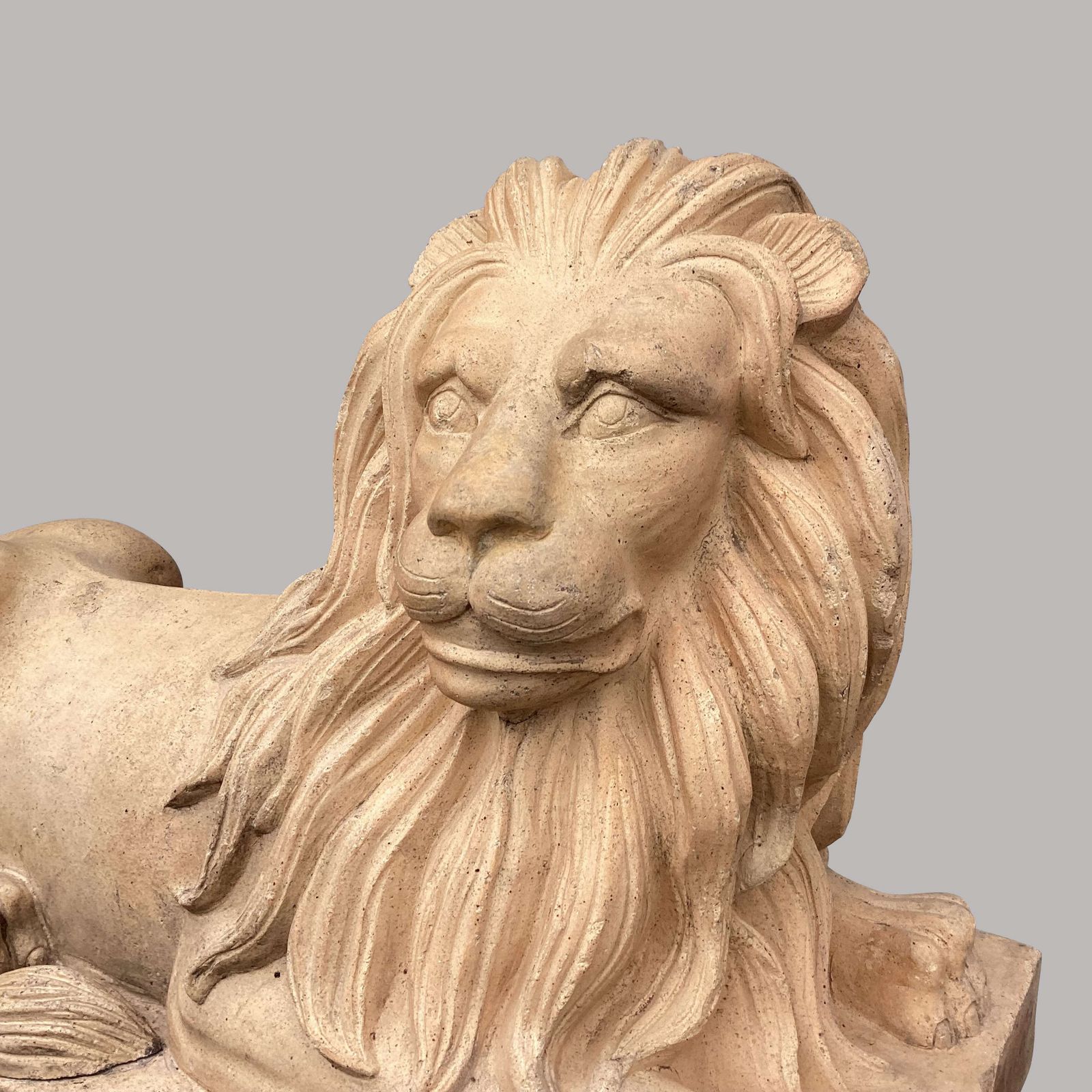 Spectacular C19th Very Large Pair Of Buff Terracotta Lions photo vintage