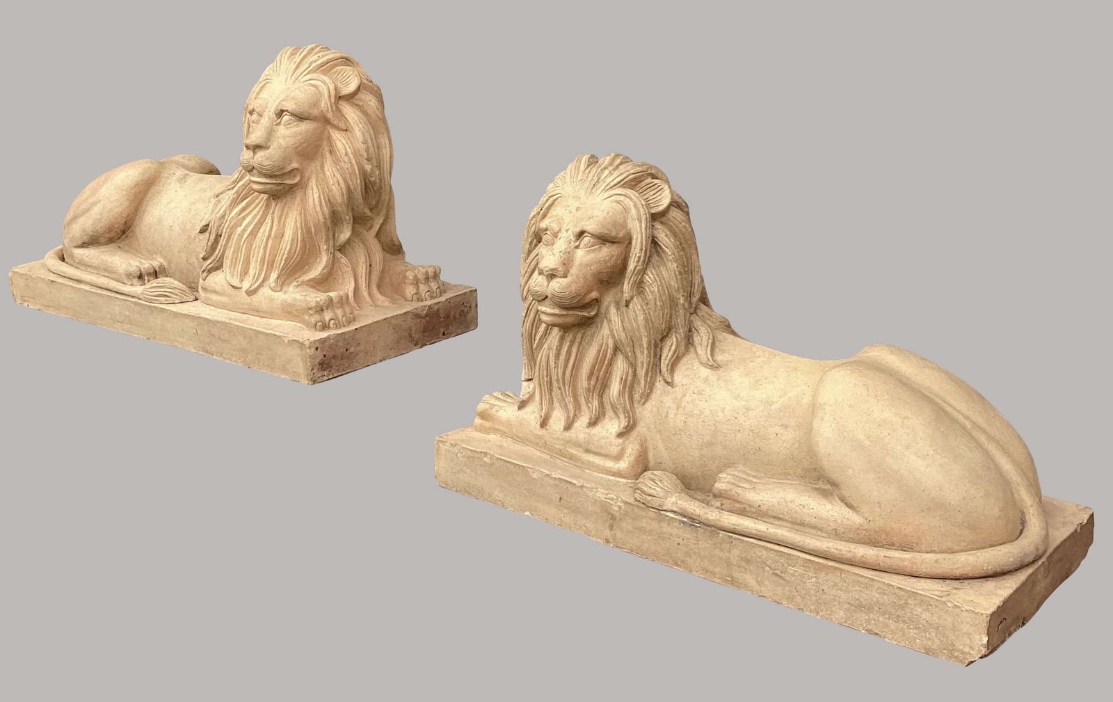 10450.0 Spectacular C19th Very Large Pair Of Buff Terracotta Lions photo