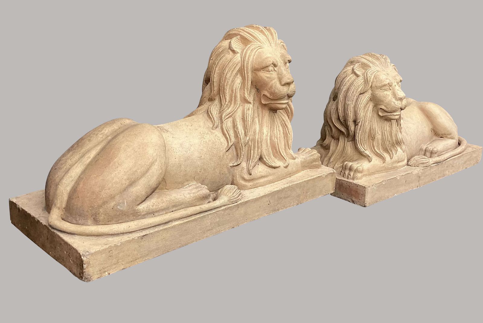 photo vinterior Spectacular C19th Very Large Pair Of Buff Terracotta Lions