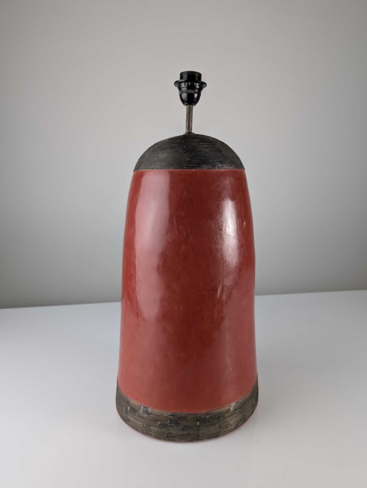 Red Clay Terracotta Table Lamp With Metal Filigree, Vintage 1980s Design photo 456.0