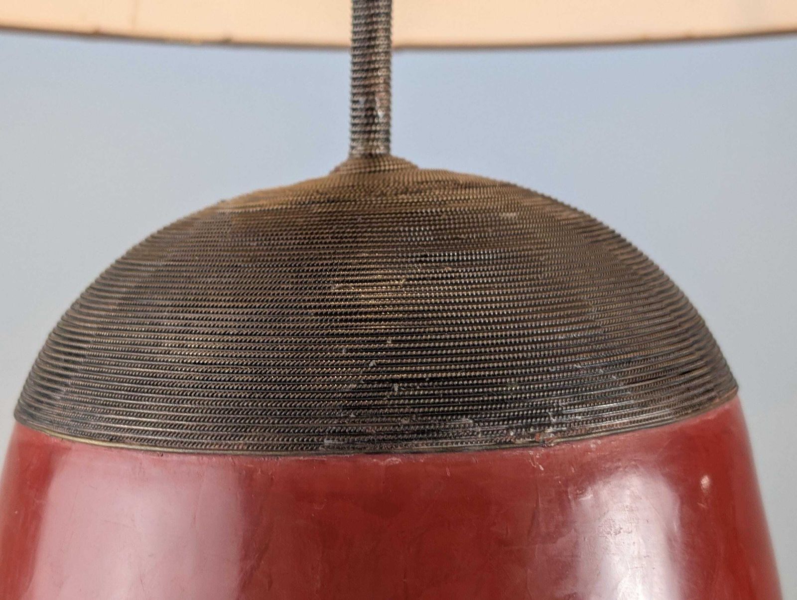 Red Clay Terracotta Table Lamp With Metal Filigree, Vintage 1980s Design photo vinterior