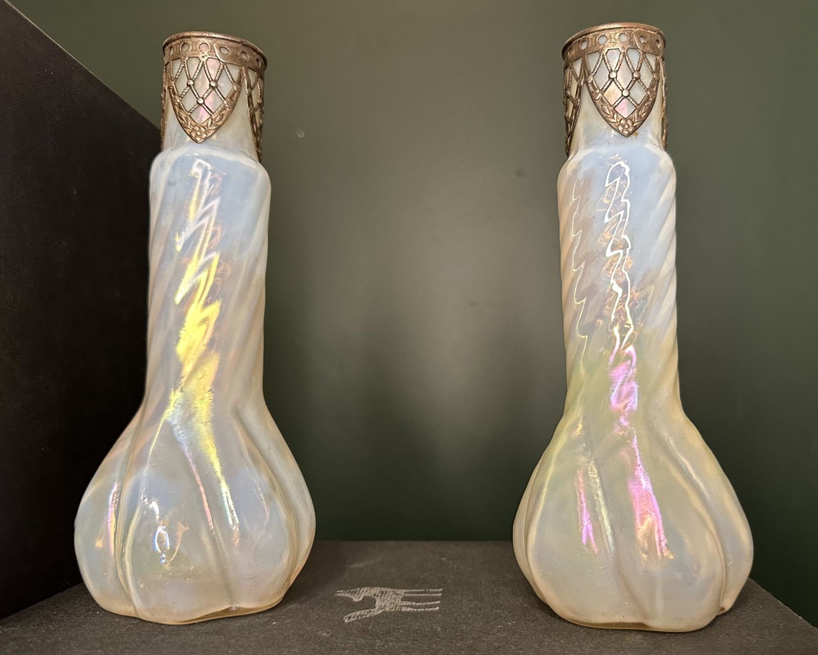 A Pair Of Intricate Iridescent Art Glass Vases photo 79.0
