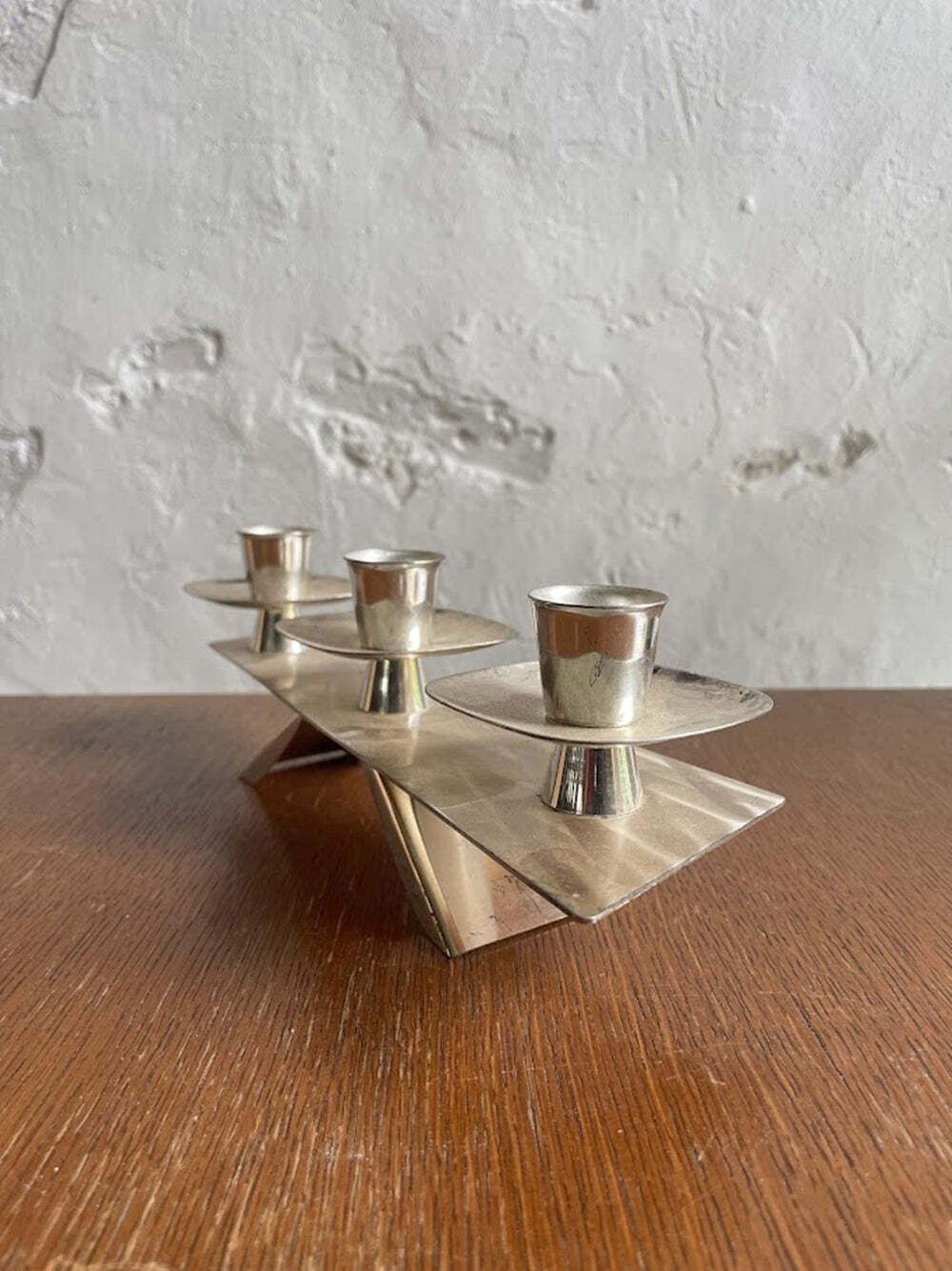 Verzilverde Modernistische Driearmige Kandelaar, Jaren 1960 photo Woonaccessoires