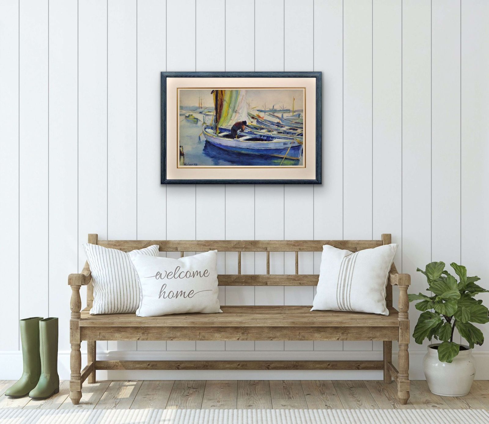 photo for sale Paul Delvaux. La Belle Anna, La Port De Cannes, 1930. Cote D' Azur Watercolour Painting.