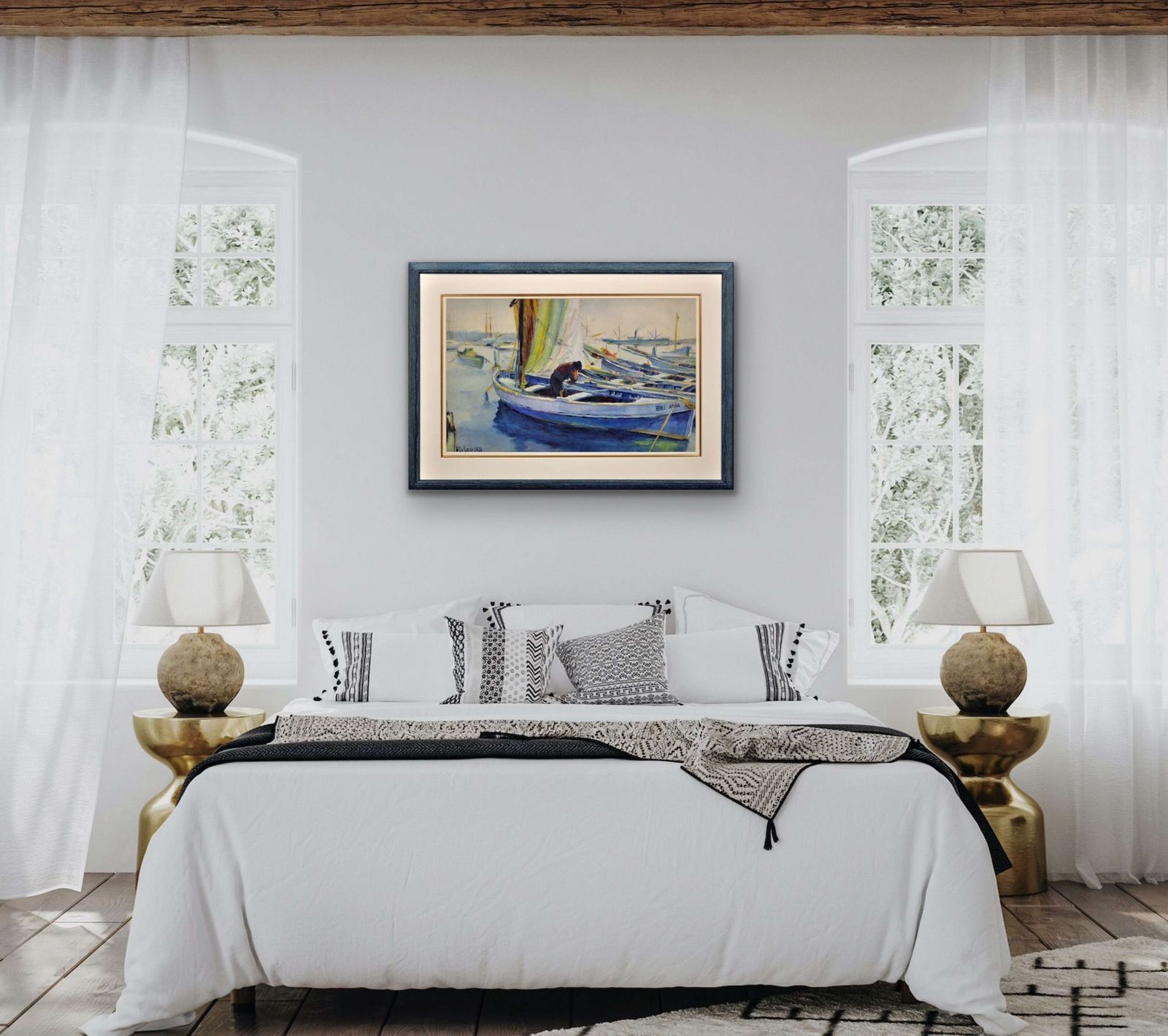 photo buy Paul Delvaux. La Belle Anna, La Port De Cannes, 1930. Cote D' Azur Watercolour Painting.