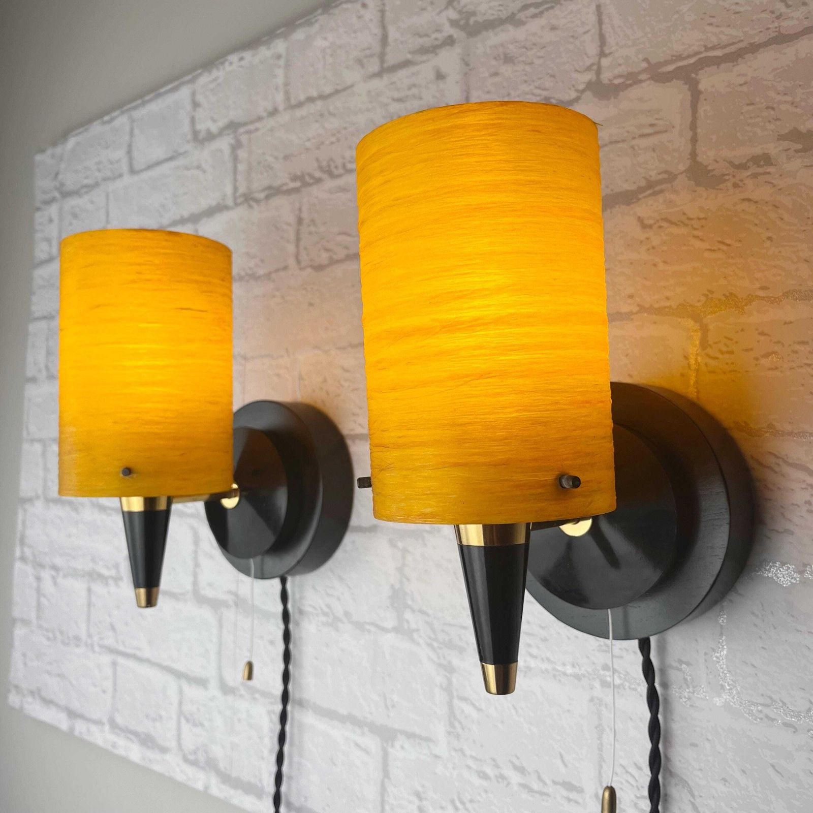 Pair Of Mid Century Wall Lights, Orange And Black. photo Lighting