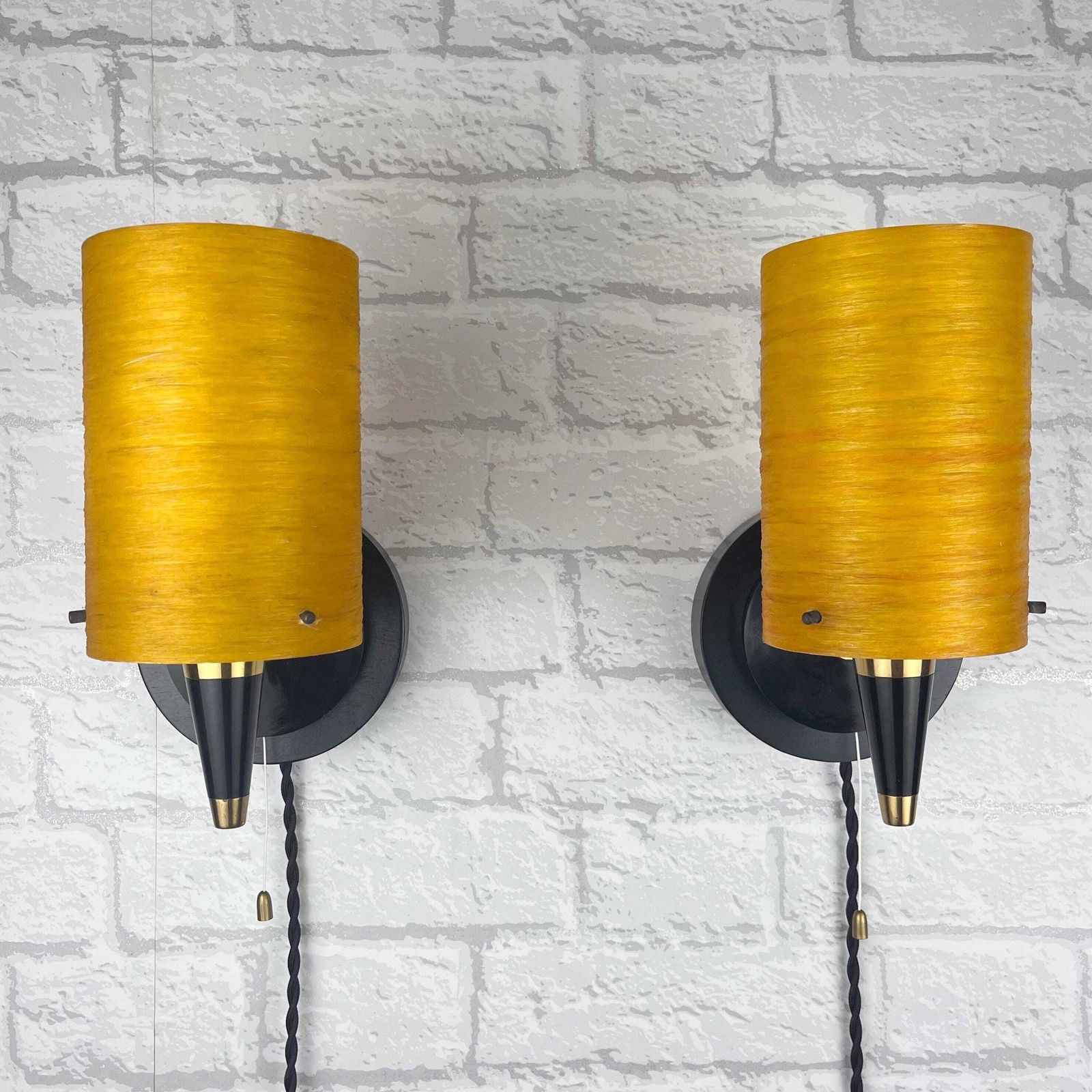photo furniture Pair Of Mid Century Wall Lights, Orange And Black.
