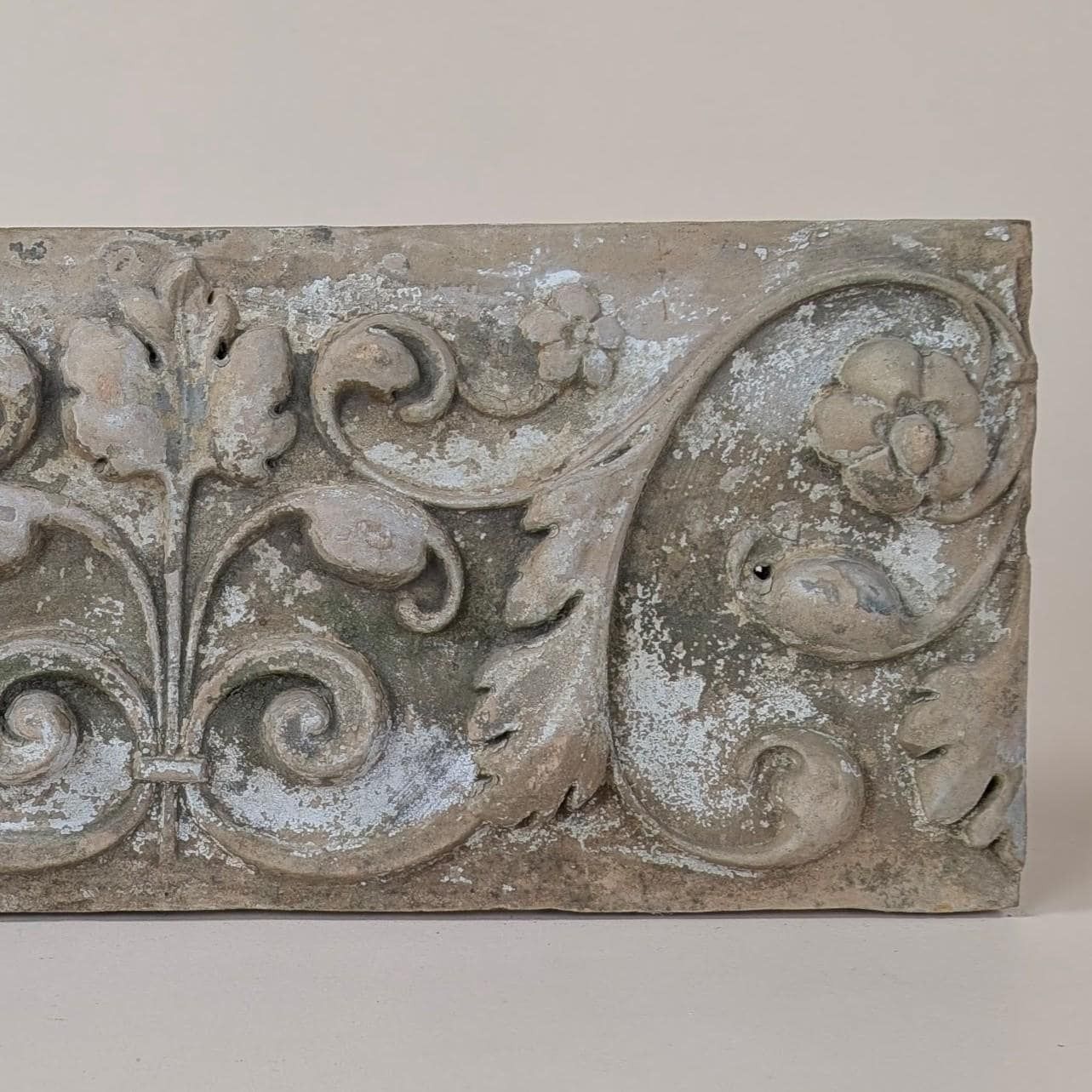 Antique French Century Terracotta Floral 19th Century Architectural Bas Relief Plaque Wall Art photo Art