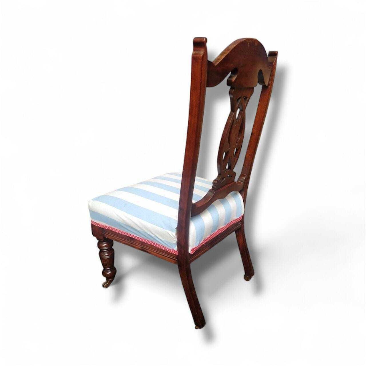 Antique Edwardian Mahogany Chair / Reupholstered In Coastal Stripe Fabric / C.1900–1910 / Free Delivery photo Furniture