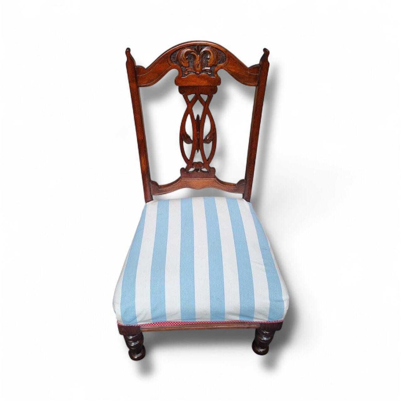 Antique Edwardian Mahogany Chair / Reupholstered In Coastal Stripe Fabric / C.1900–1910 / Free Delivery photo vinterior