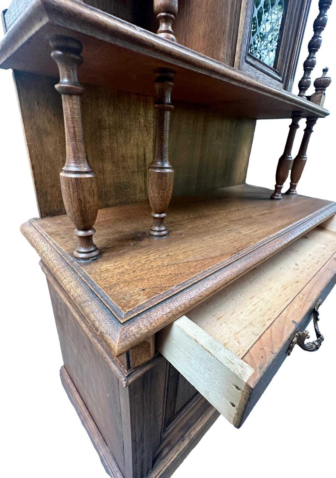 photo for sale French 1920 Miniature Buffet Cabinet In Solid Walnut, Antique Doll Furniture, Mini Hutch, Collectible French Decor, Holiday Gift