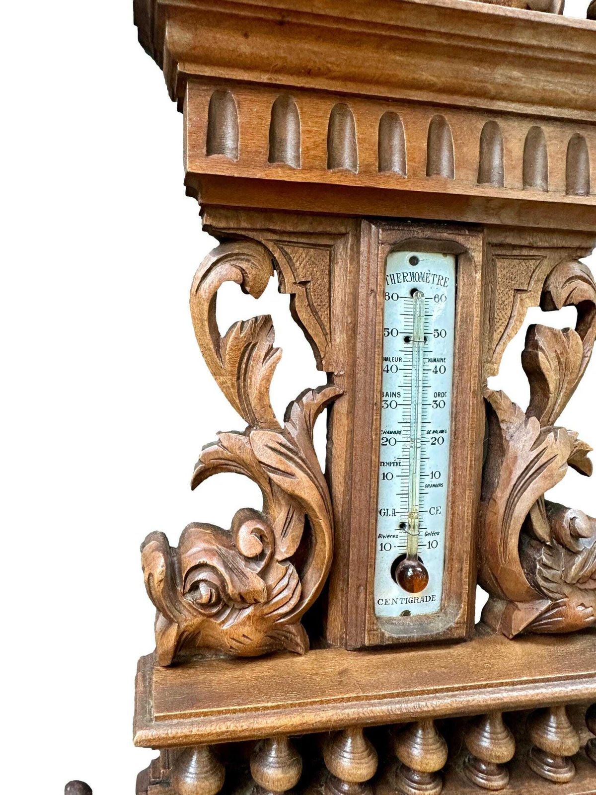 French 1900 Belle époque Carved Wood Barometer Thermometer, H. Doninelli Nice, Antique Wall Weather Station, French Home Decor photo Home Decor