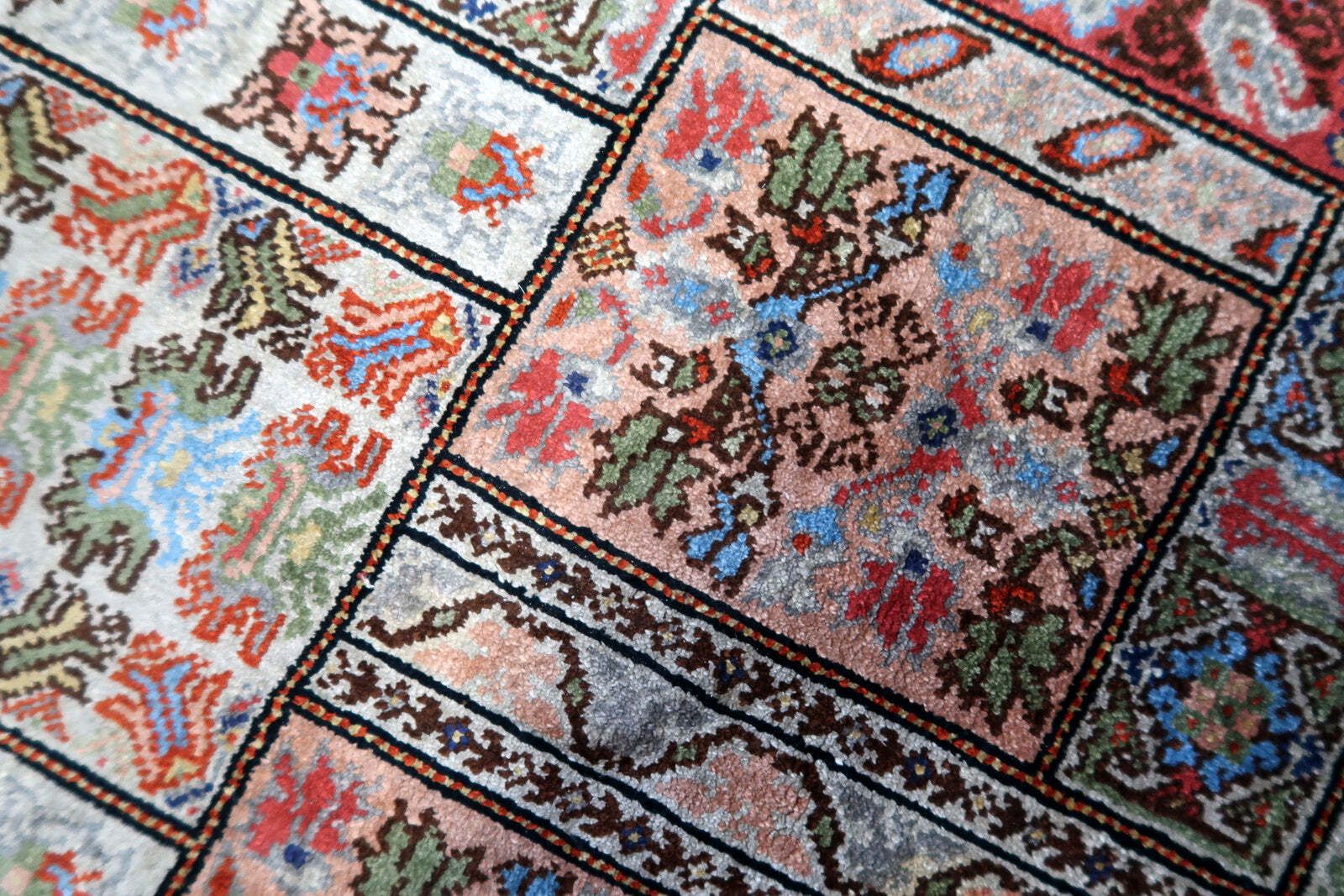 Handmade Vintage Tunisian Silk Rug 1.6' X 3.7' (51cm X 97cm), 1970s photo buy