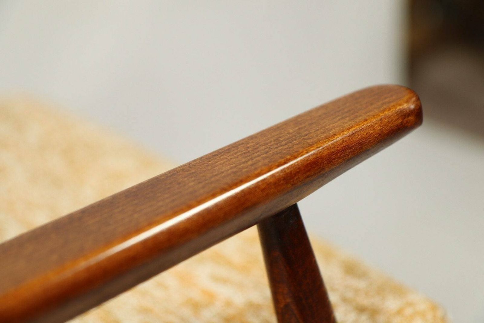 Vintage Armchair Yellow Mellow Fabric Natural Wood Mid Century Modern Design photo buy