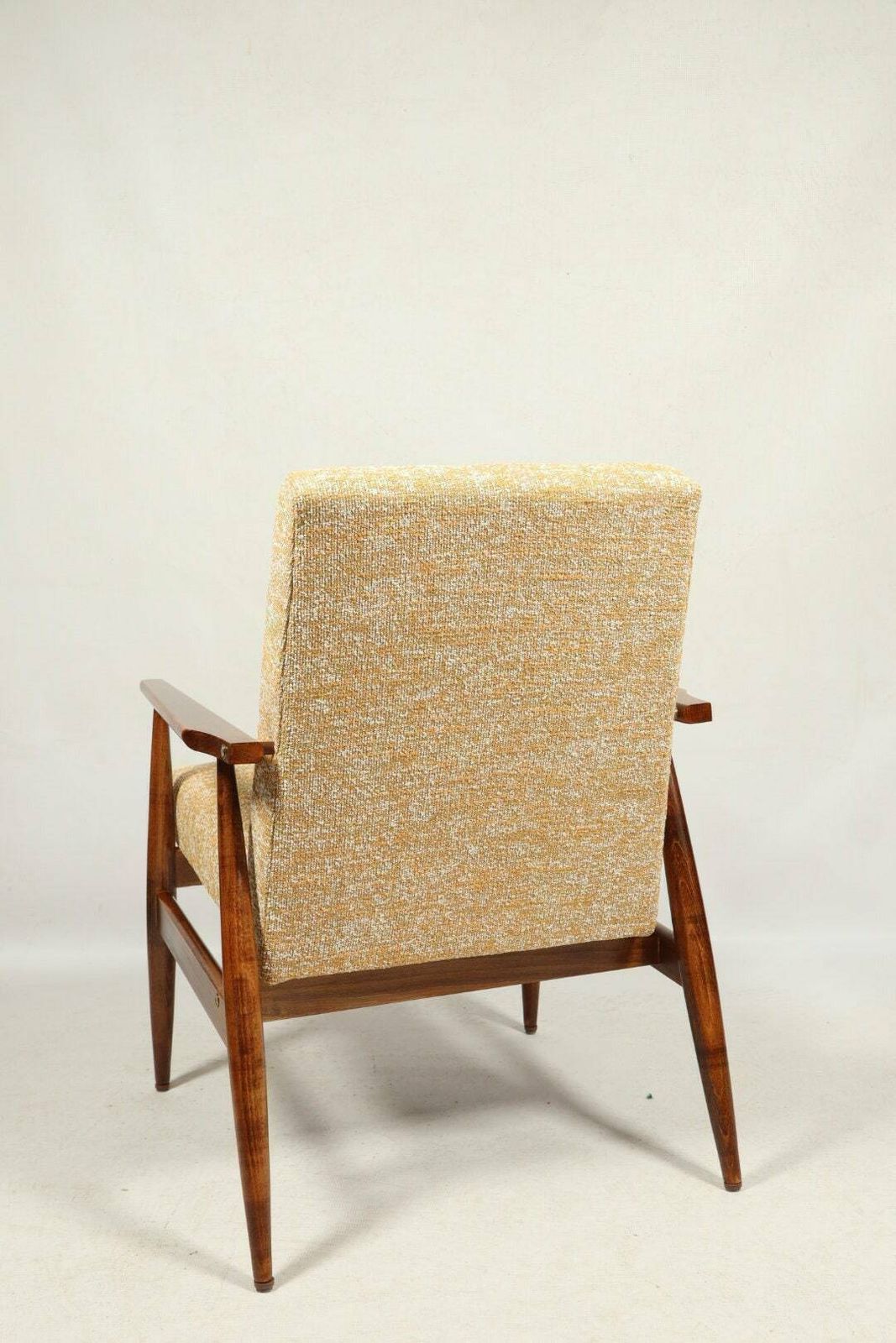 Vintage Armchair Yellow Mellow Fabric Natural Wood Mid Century Modern Design photo vintage