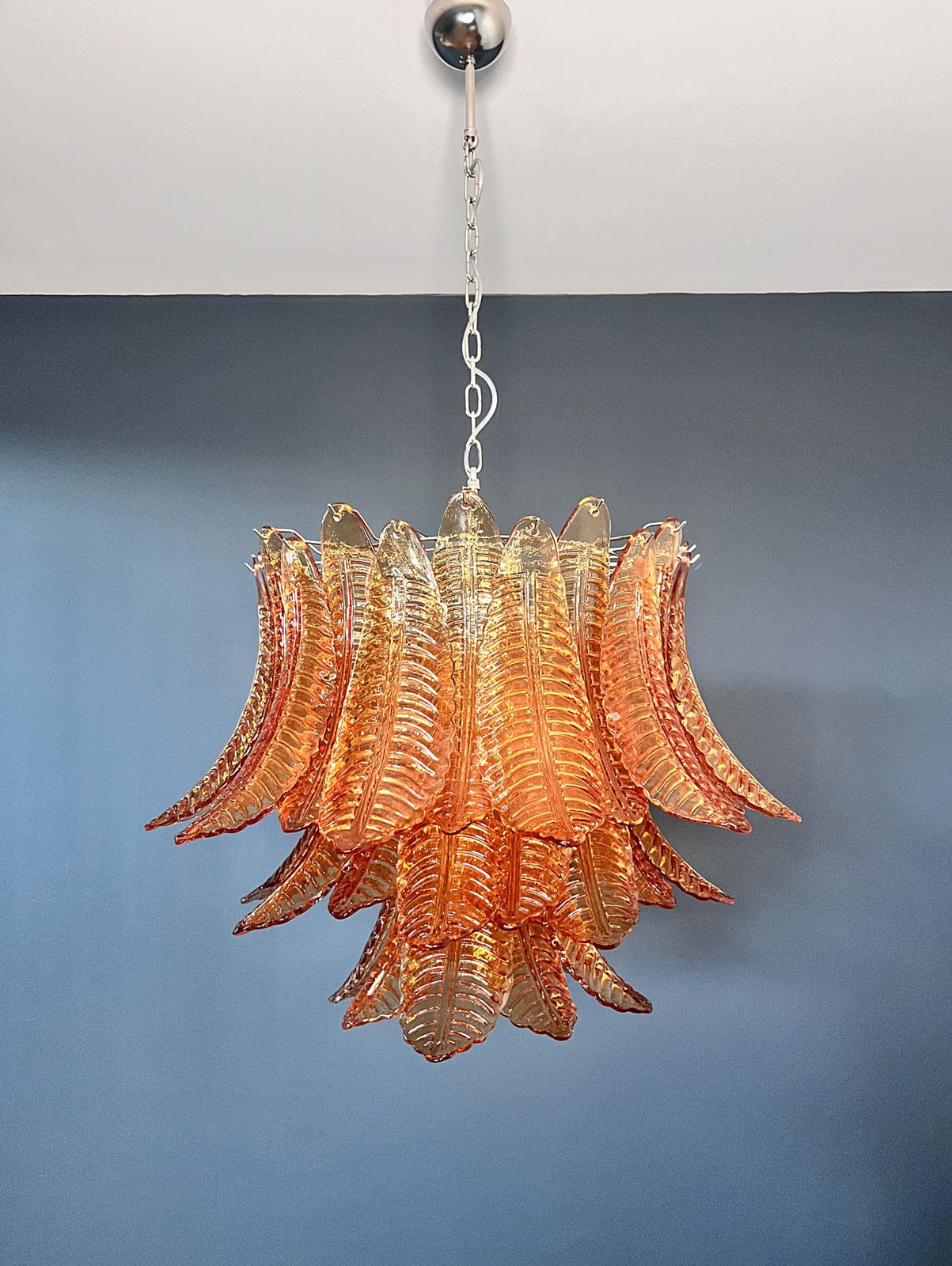 Italian Murano Three Tier  48 Amber Felci Glass Chandelier photo for sale