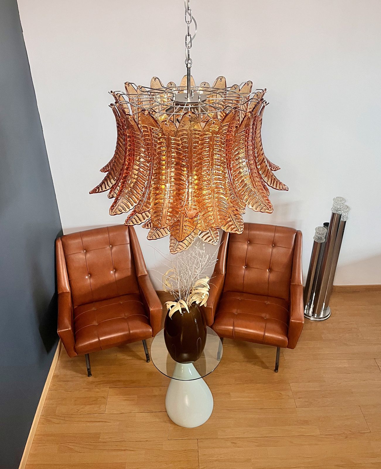 Italian Murano Three Tier  48 Amber Felci Glass Chandelier photo Lighting