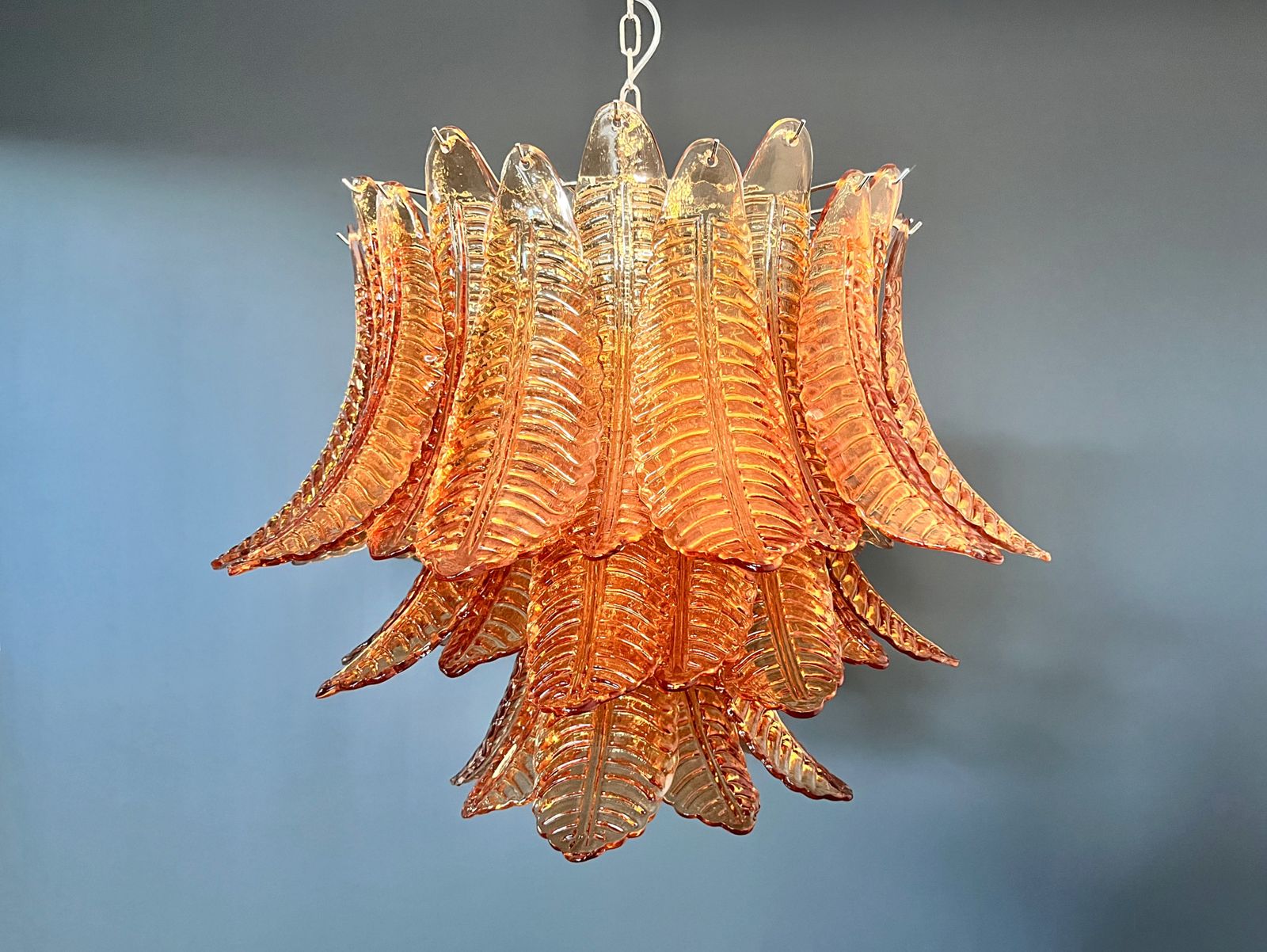 Italian Murano Three Tier  48 Amber Felci Glass Chandelier