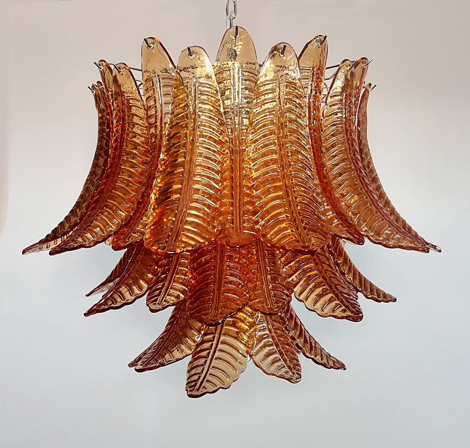 photo vinterior Italian Murano Three Tier  48 Amber Felci Glass Chandelier