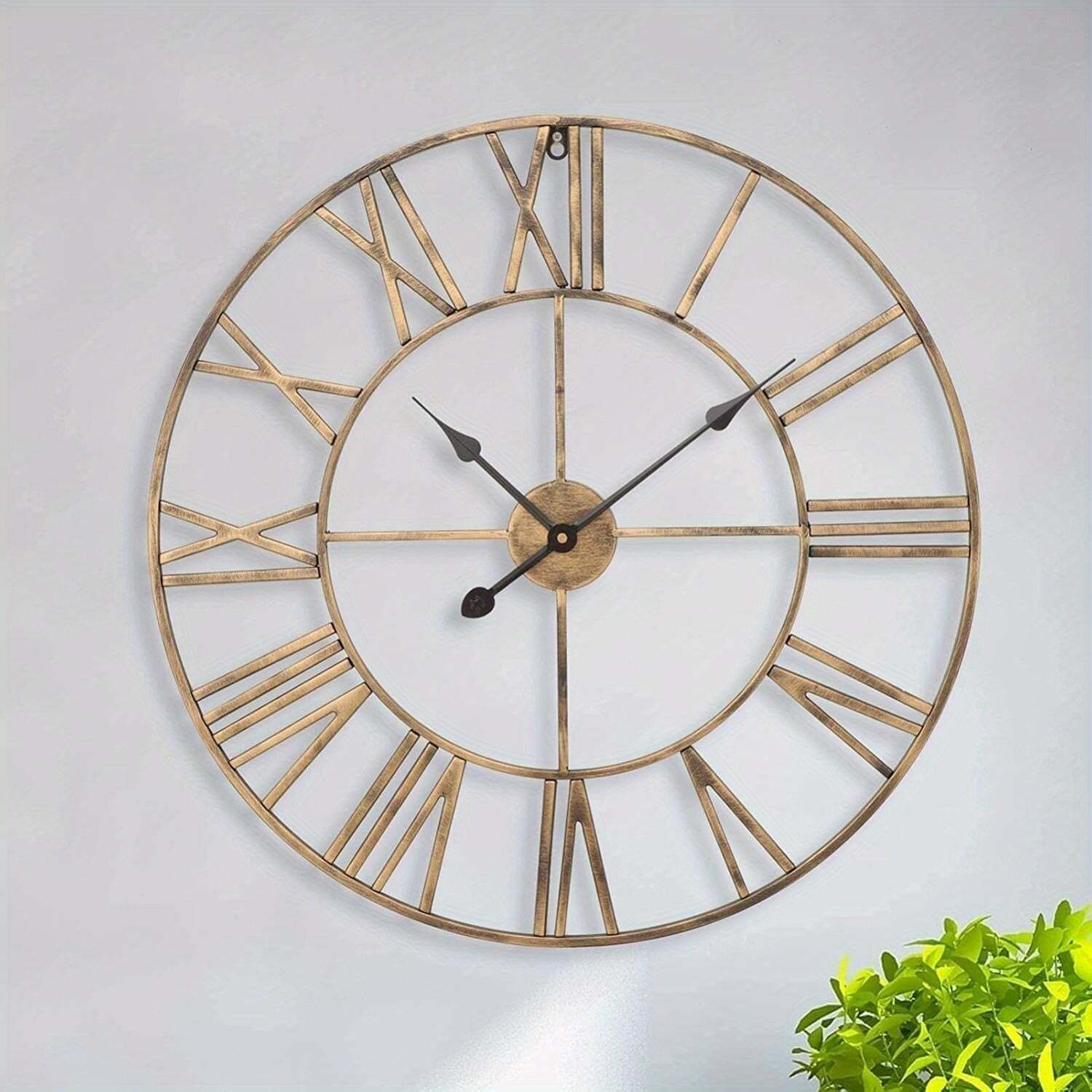 Vintage Metal Wall Clock Silent Roman Numerals photo vintage