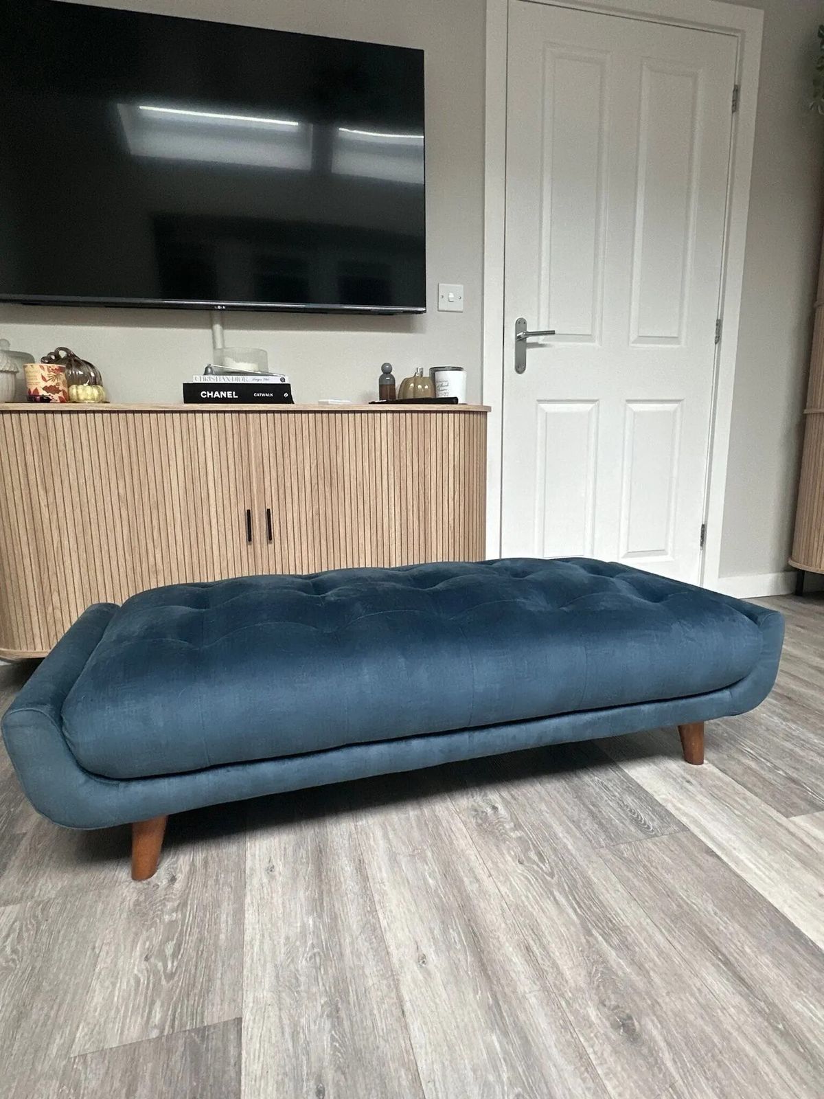 Furniture Village 3 Seater Rene Heritage Airforce Blue & Matching Large Footstool