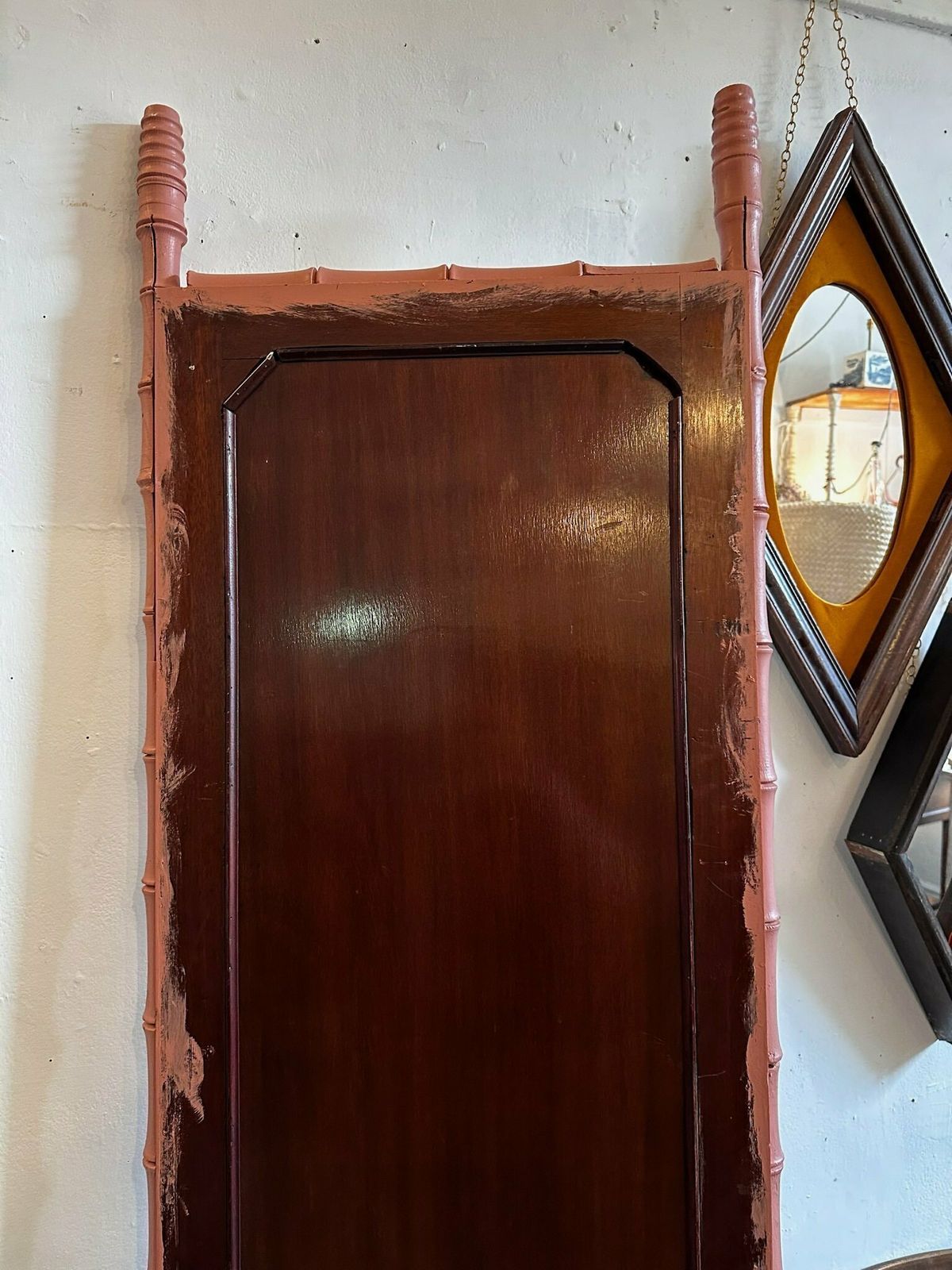 "Made By Muirshin" Faux Bamboo Overpainted Full Length Mirror In Pink photo vintage