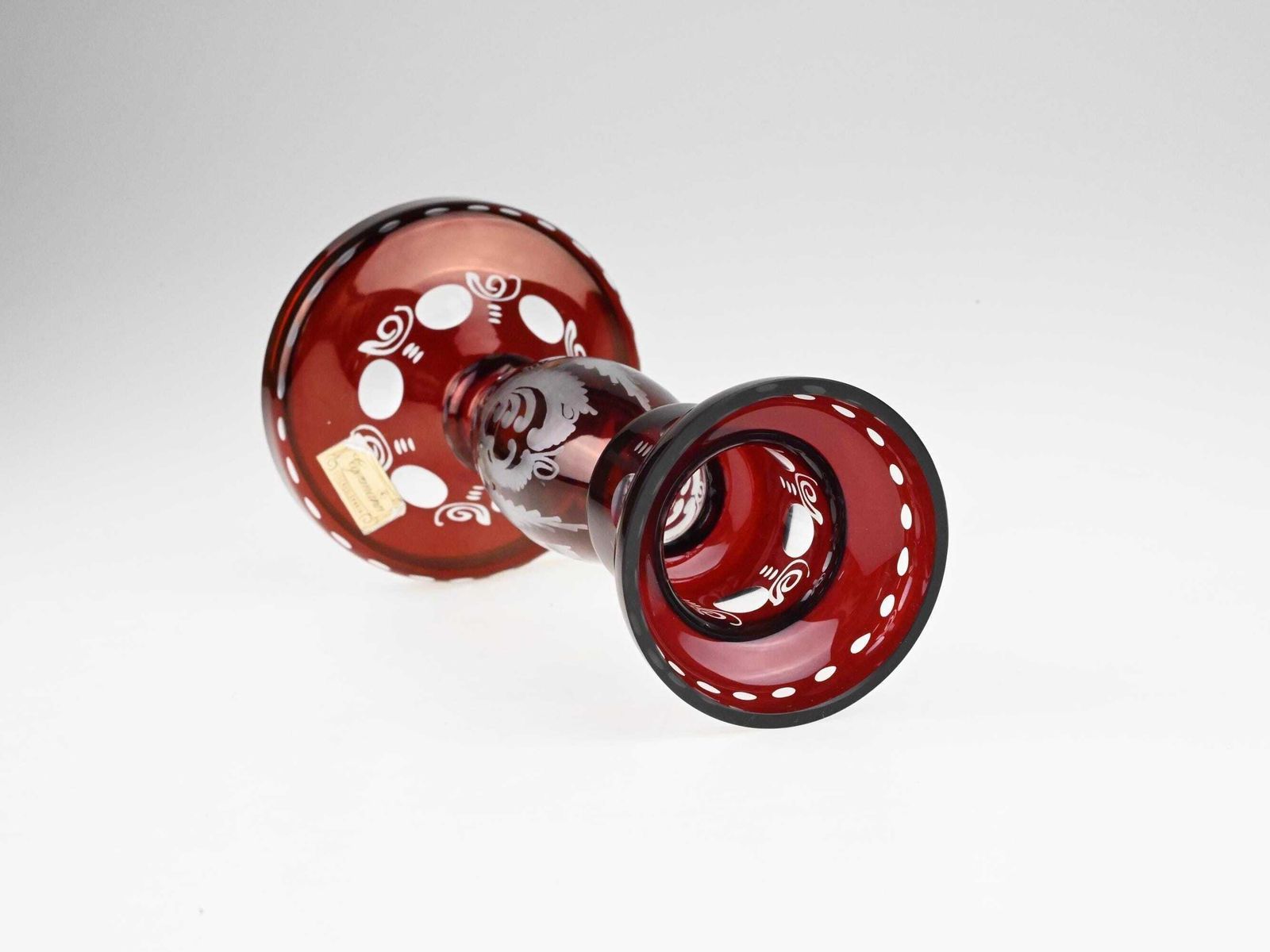 Egermann Ruby Red Glass Candle Holder & Bowl Set, Egermann Candle Holder, Egermann Bowl, Red Cut Glass, Red Cut To Clear Glass, Red Glass photo vinterior