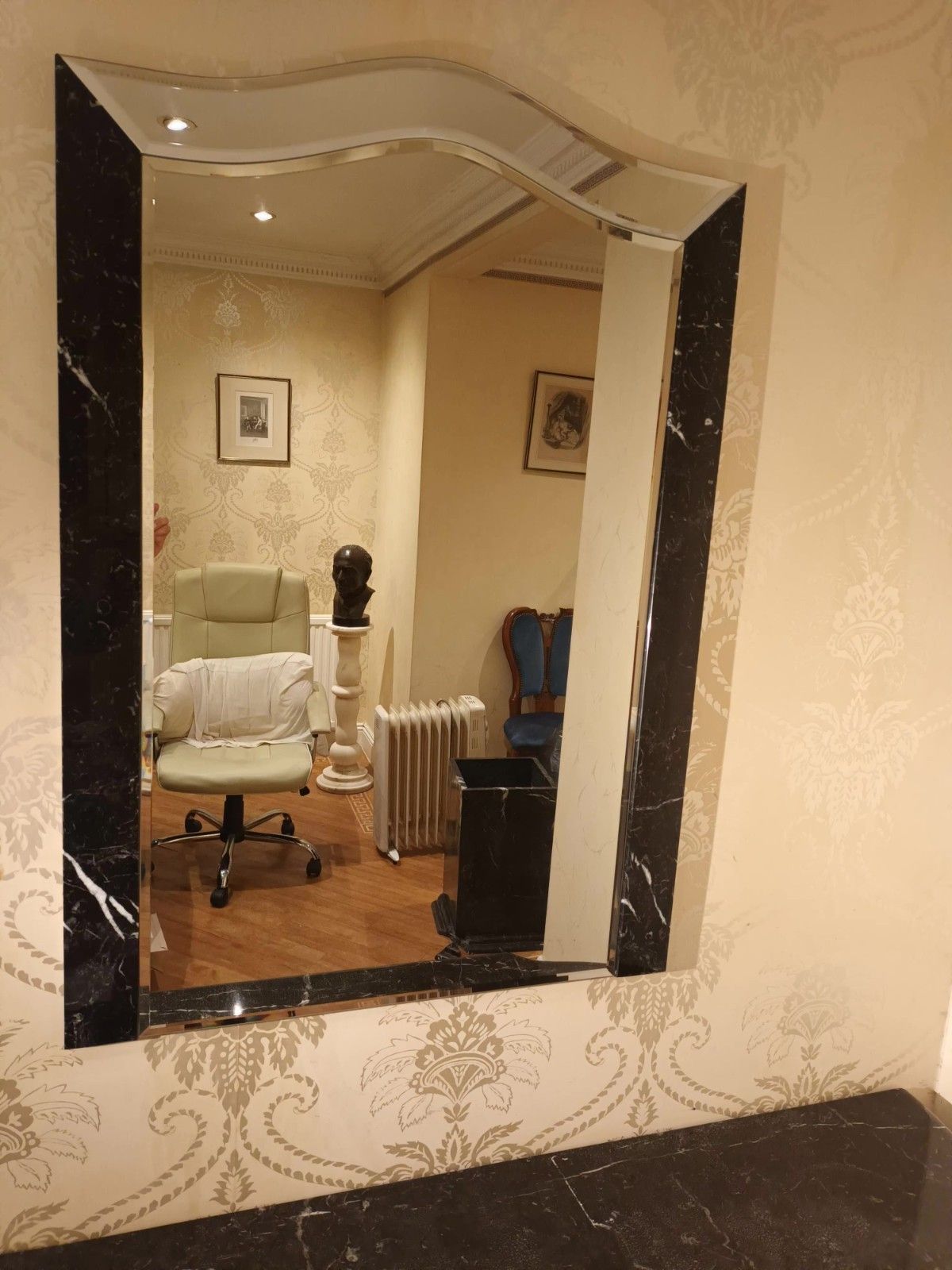 Black Real Italian Marble Designer Console & Mirror, 80s Modern Arte Deco Style photo Home Decor