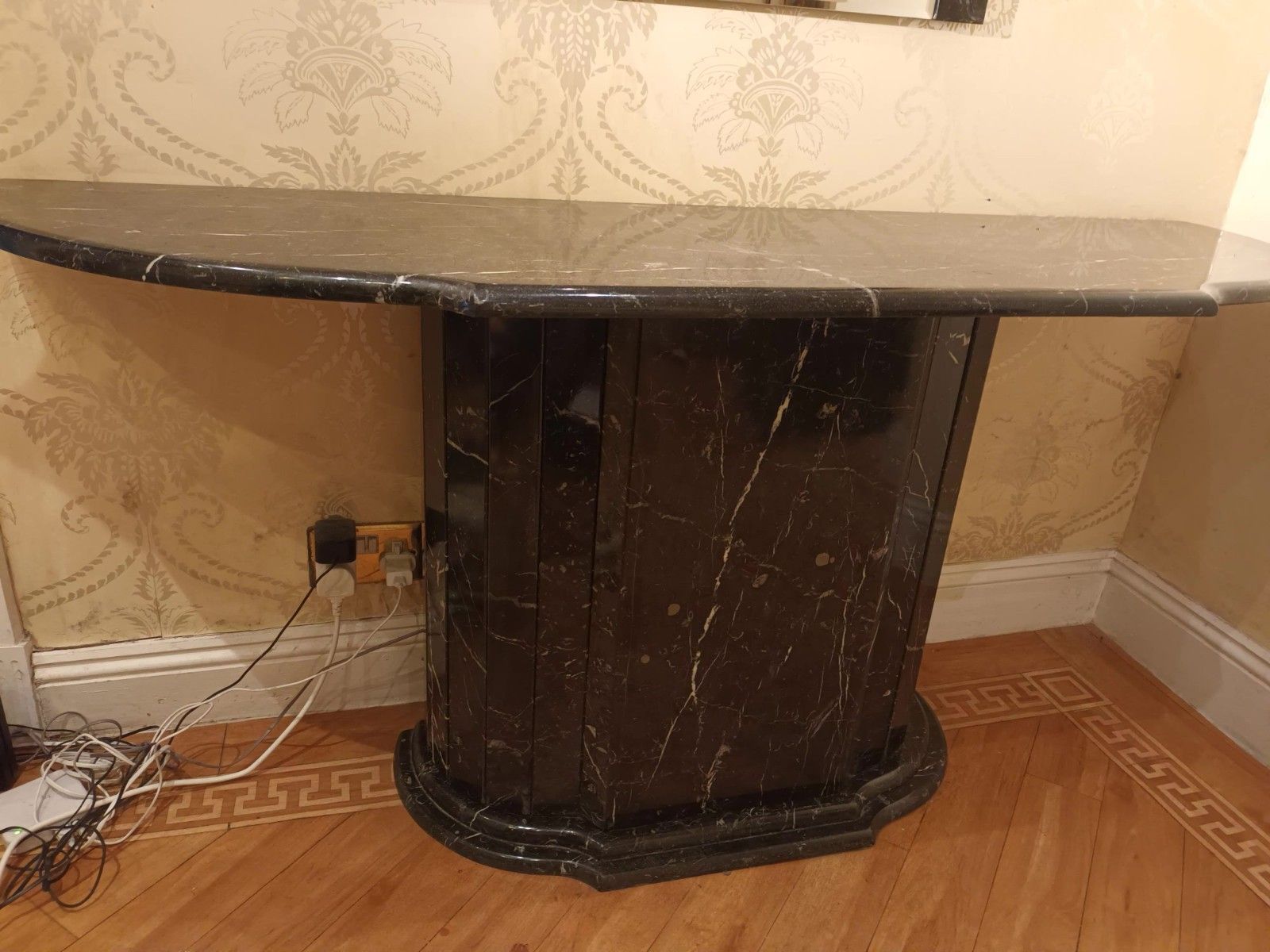Black Real Italian Marble Designer Console & Mirror, 80s Modern Arte Deco Style photo 2300.0
