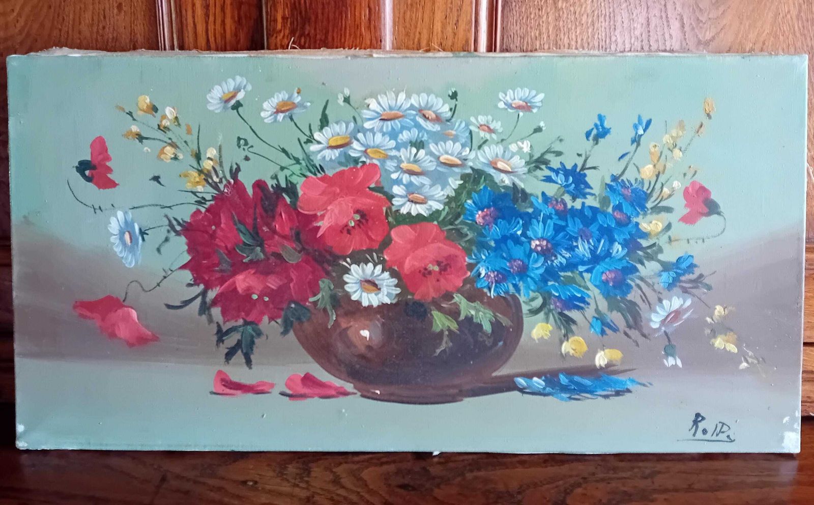 Olieverfschilderij Vintage Stilleven Kleurrijk Bloemstuk Gesigneerd Zonder Lijst photo furniture