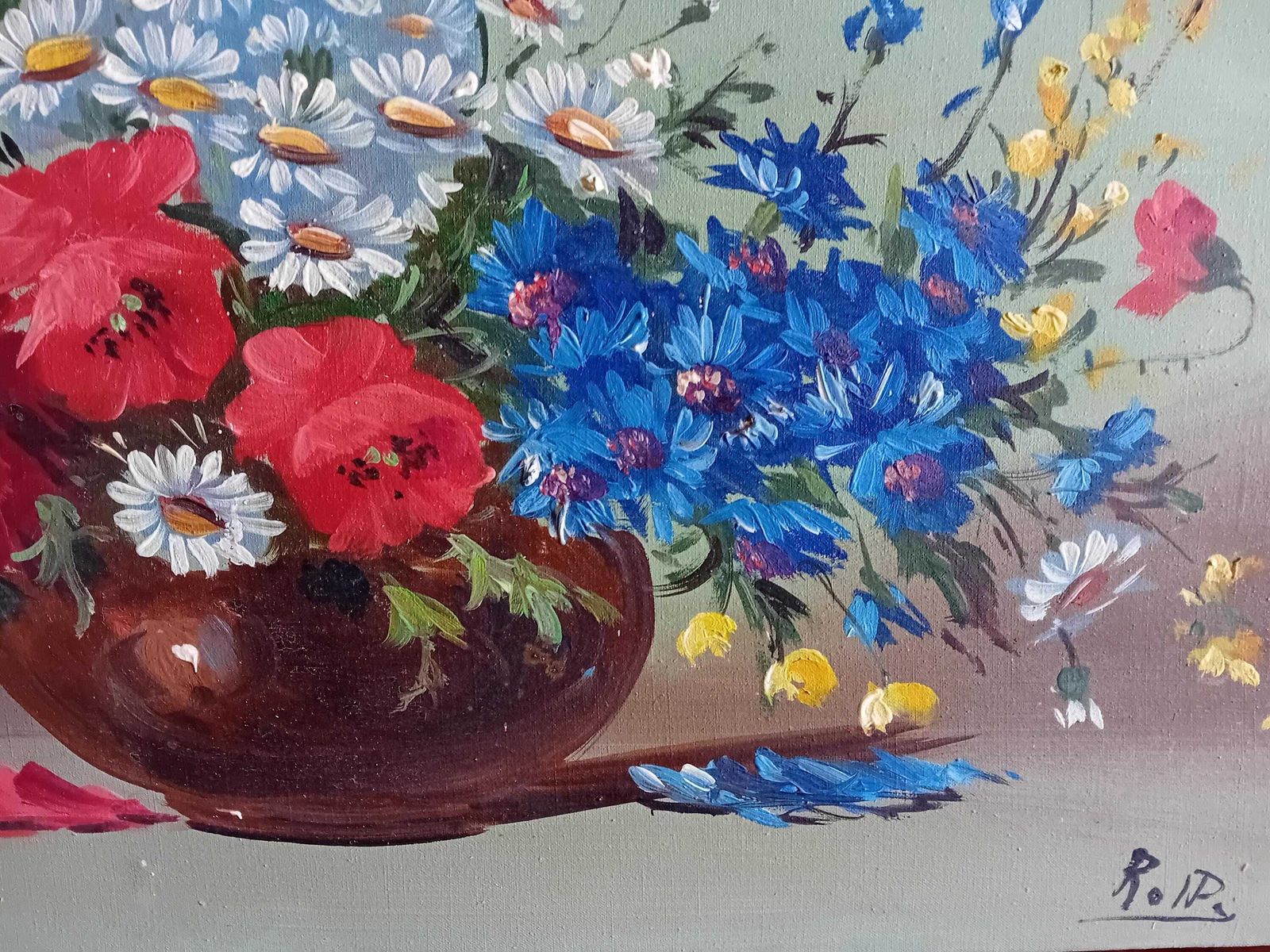 photo furniture Oil Painting Vintage Still Life Pretty Floral Art Colourful And Attractive Signed Unframed