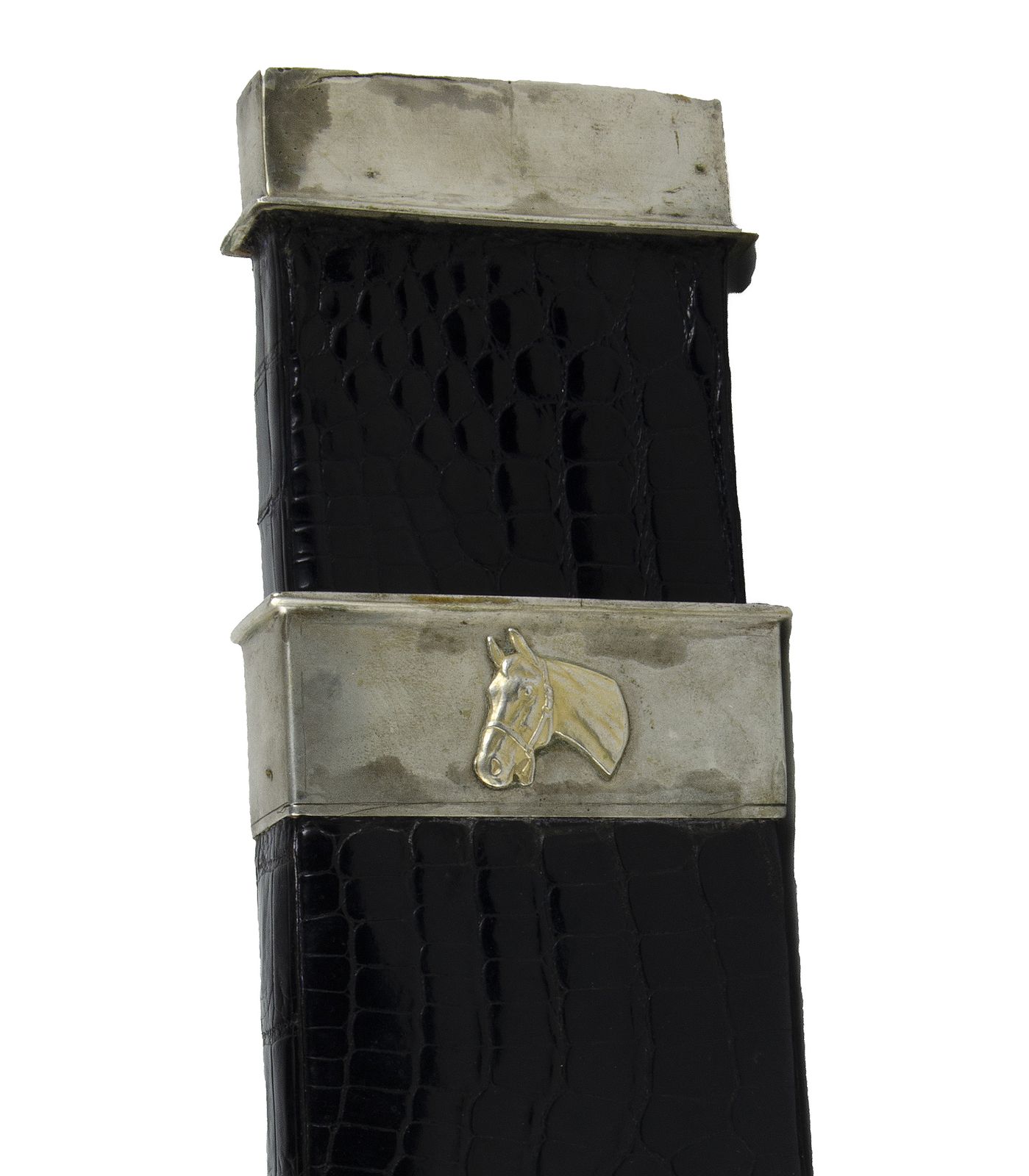 Early 20th Century Belle époque Faux Crocodile Leather And Silvered Metal Cigar Case With Horse Decoration By Ducas Paris, France photo vinterior