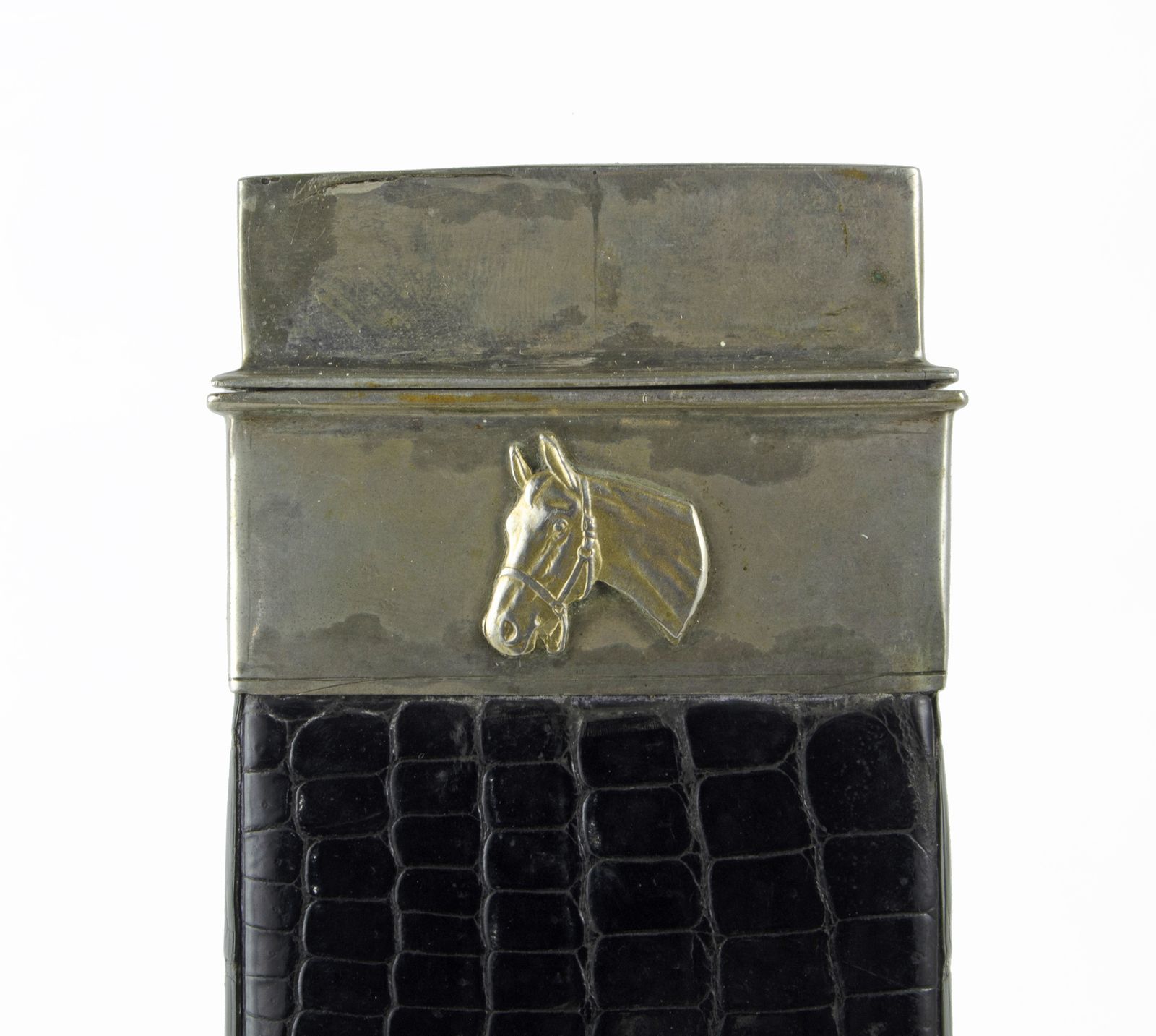 Early 20th Century Belle époque Faux Crocodile Leather And Silvered Metal Cigar Case With Horse Decoration By Ducas Paris, France photo buy