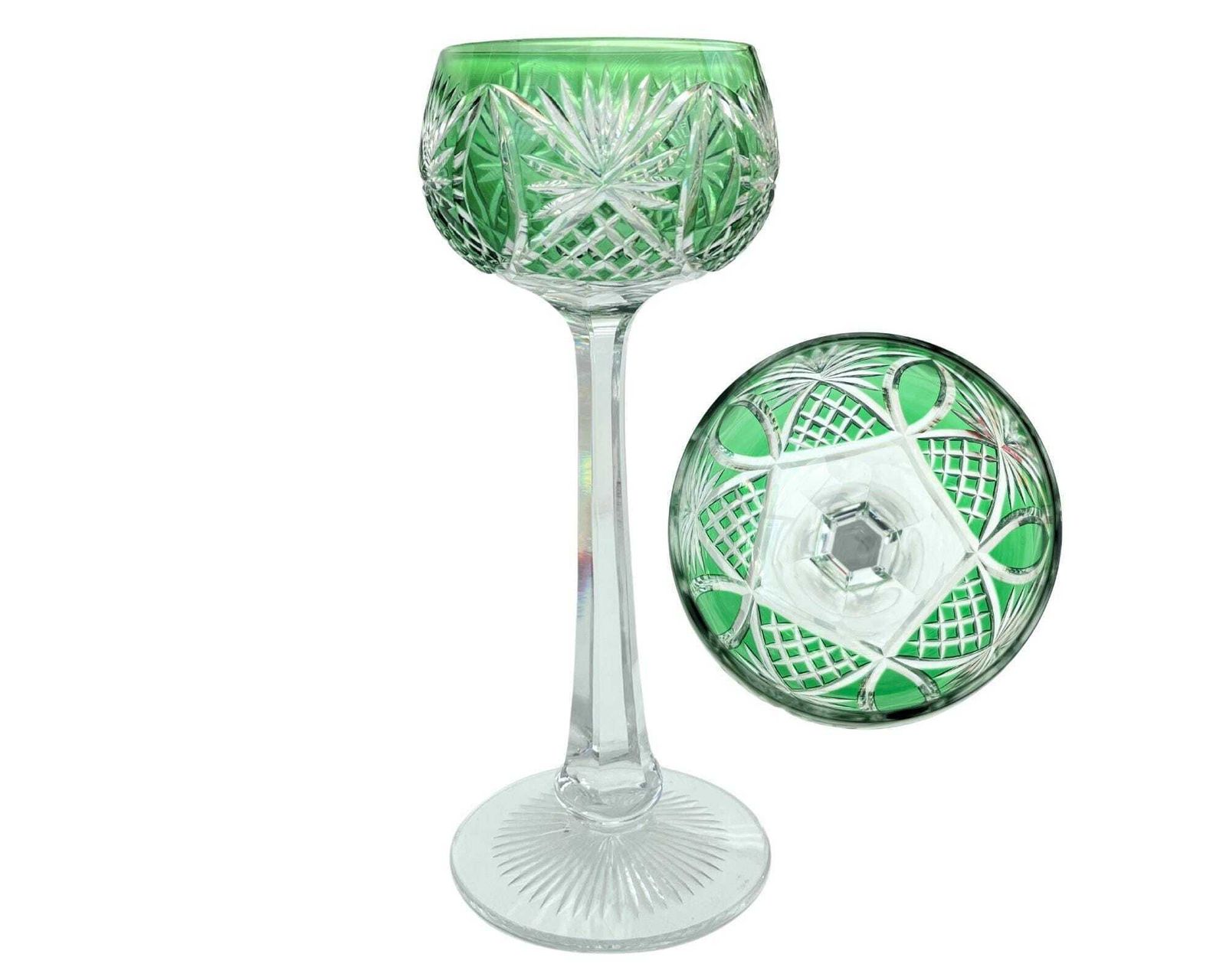 Groene Kristallen Wijnglazen | 2 Stuks | Handgeslepen Vintage Kunstglas photo buy