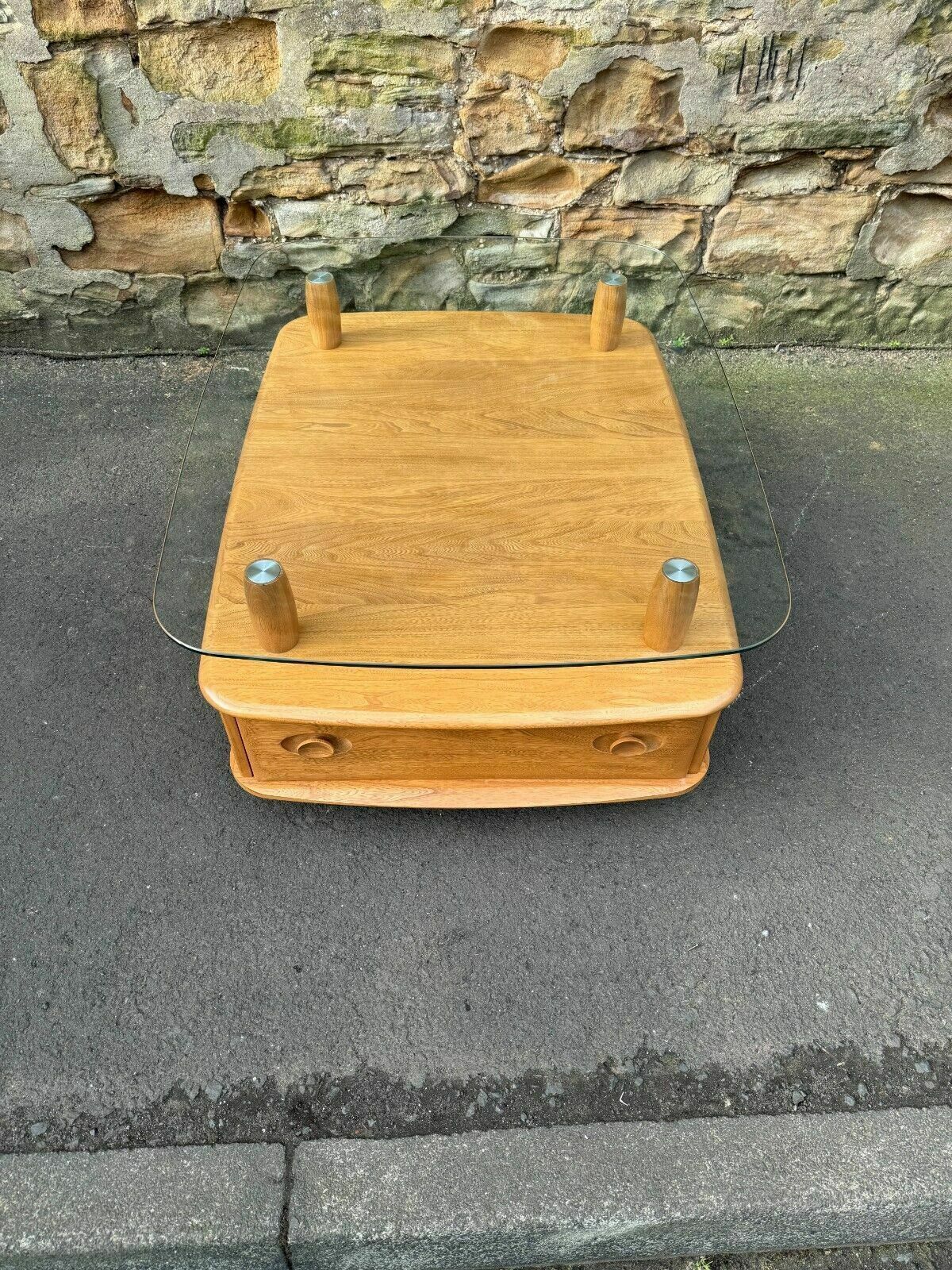 photo furniture Ercol Light Elm Windsor Glass Top Coffee Table   Pandoras Box