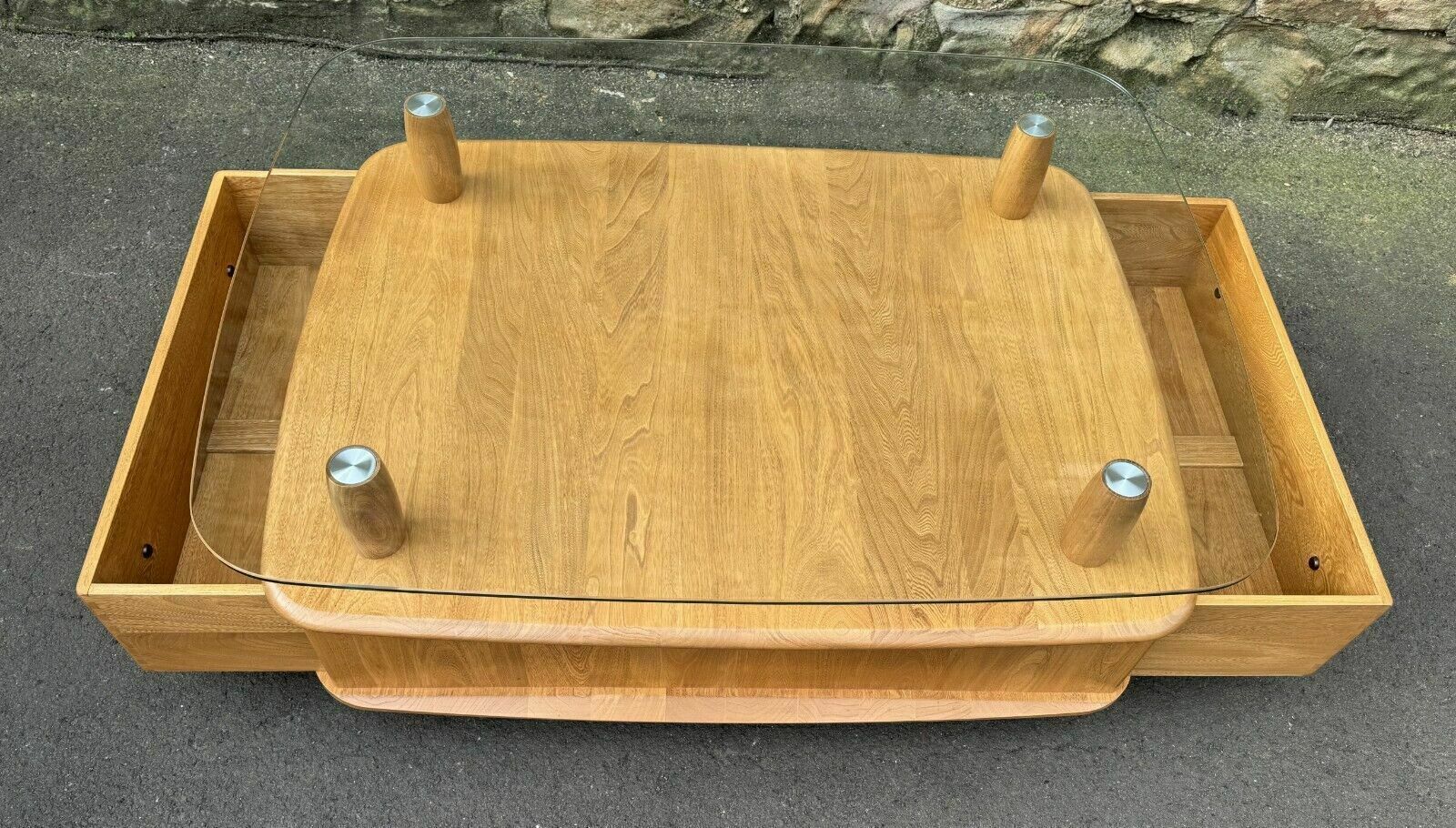 photo buy Ercol Light Elm Windsor Glass Top Coffee Table   Pandoras Box
