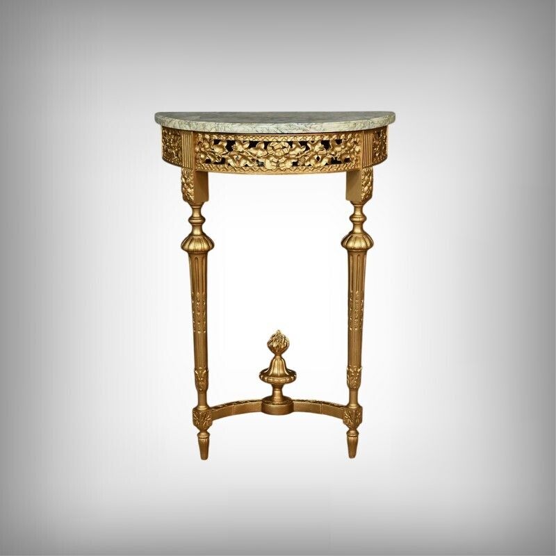 Small Half Moon Console In Marble And Gilded Wood, Louis XVI Style – 20th Century