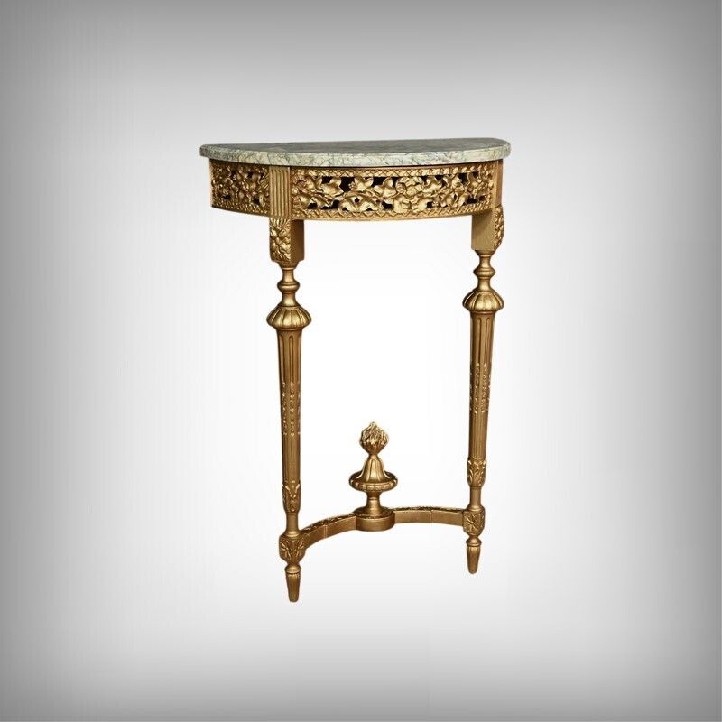 Small Half Moon Console In Marble And Gilded Wood, Louis XVI Style – 20th Century photo furniture