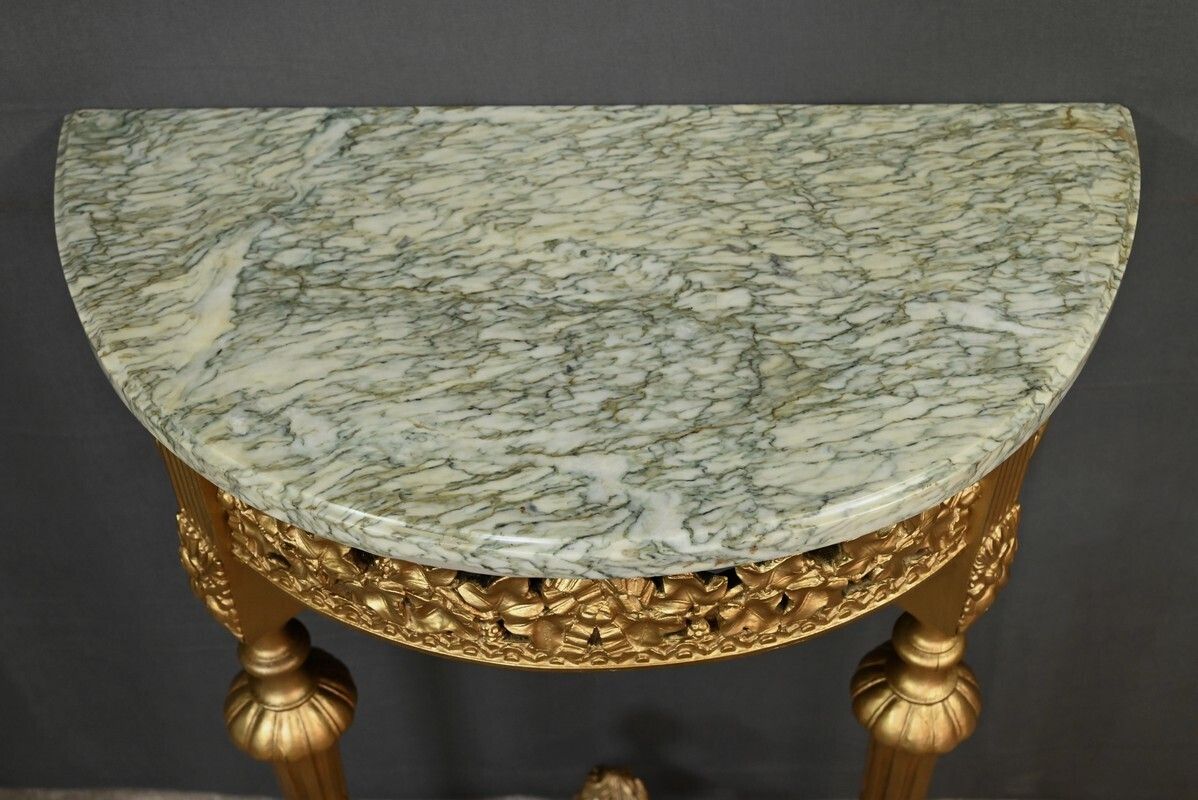Small Half Moon Console In Marble And Gilded Wood, Louis XVI Style – 20th Century photo for sale