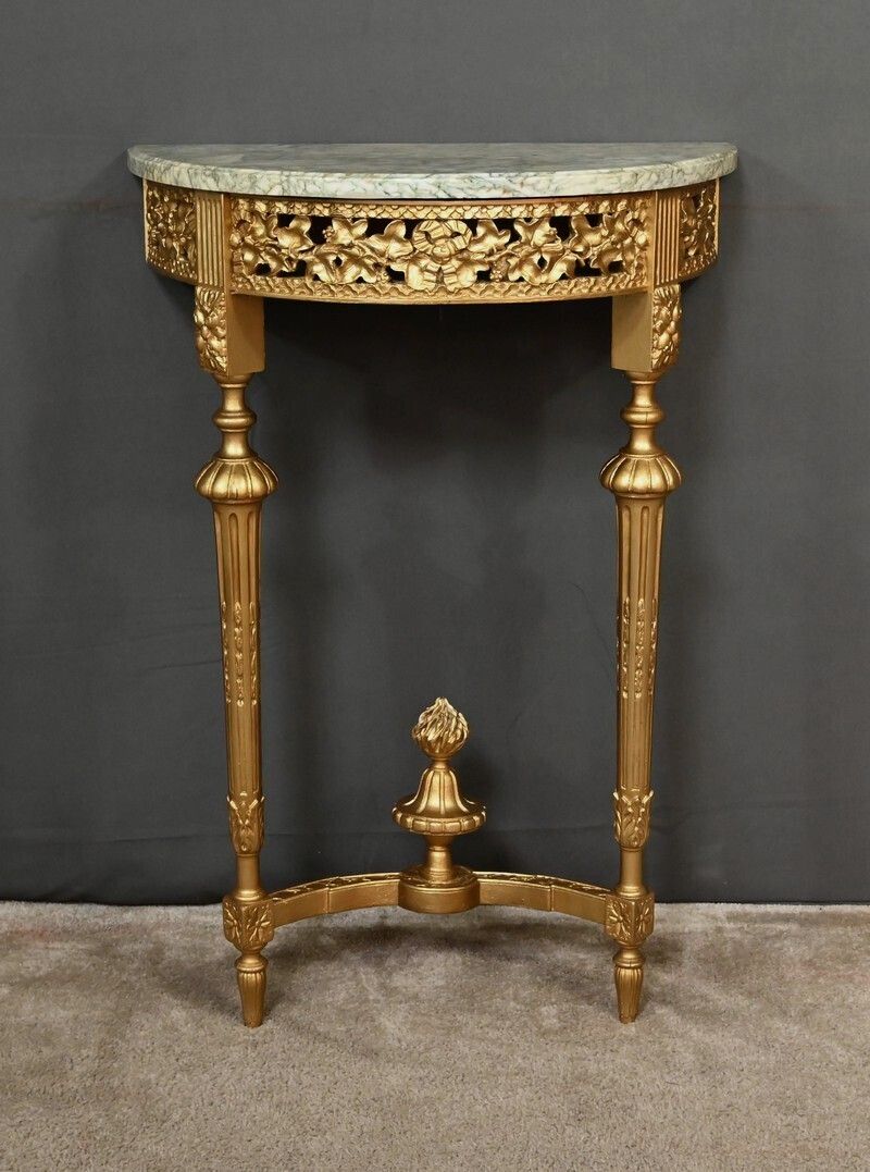 Small Half Moon Console In Marble And Gilded Wood, Louis XVI Style – 20th Century photo 1310.0