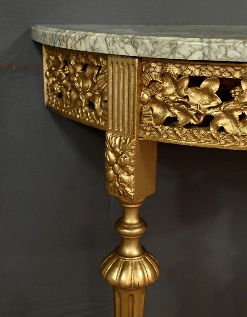 Small Half Moon Console In Marble And Gilded Wood, Louis XVI Style – 20th Century photo vintage