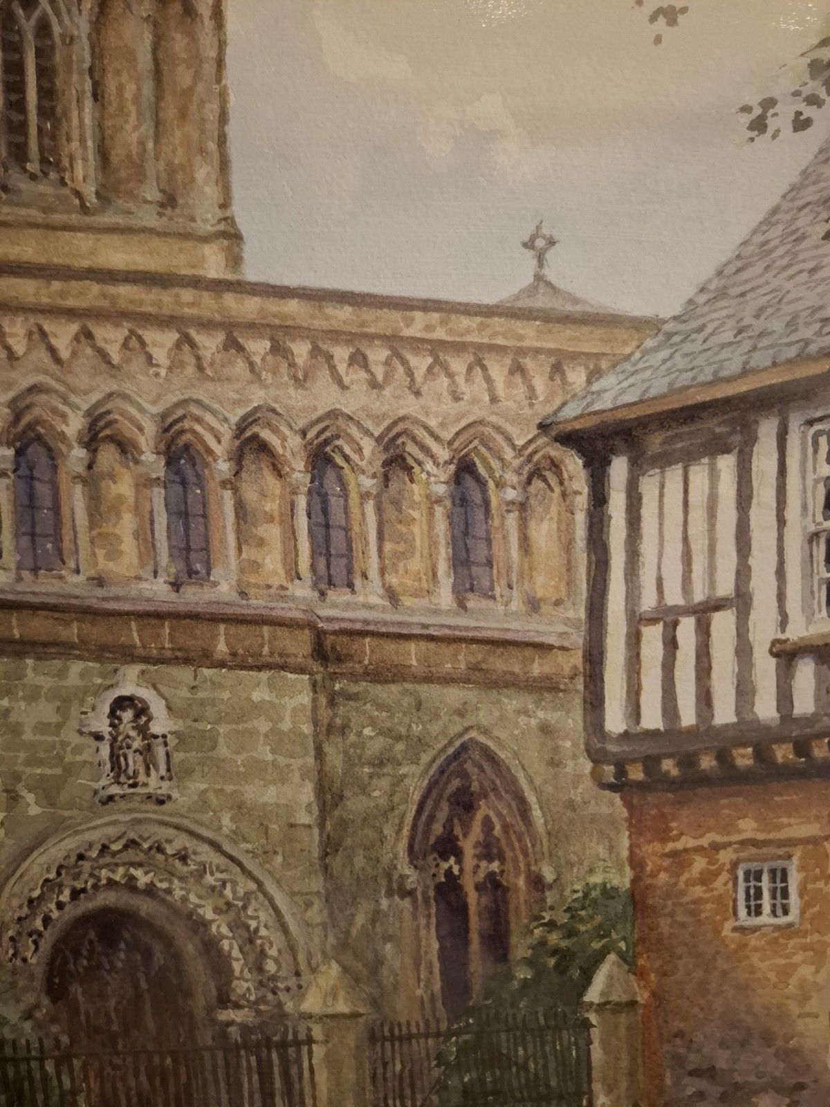 photo vinterior Albert Henry Findley Watercolour St Mary De Castro Tudor Gate House Leicester
