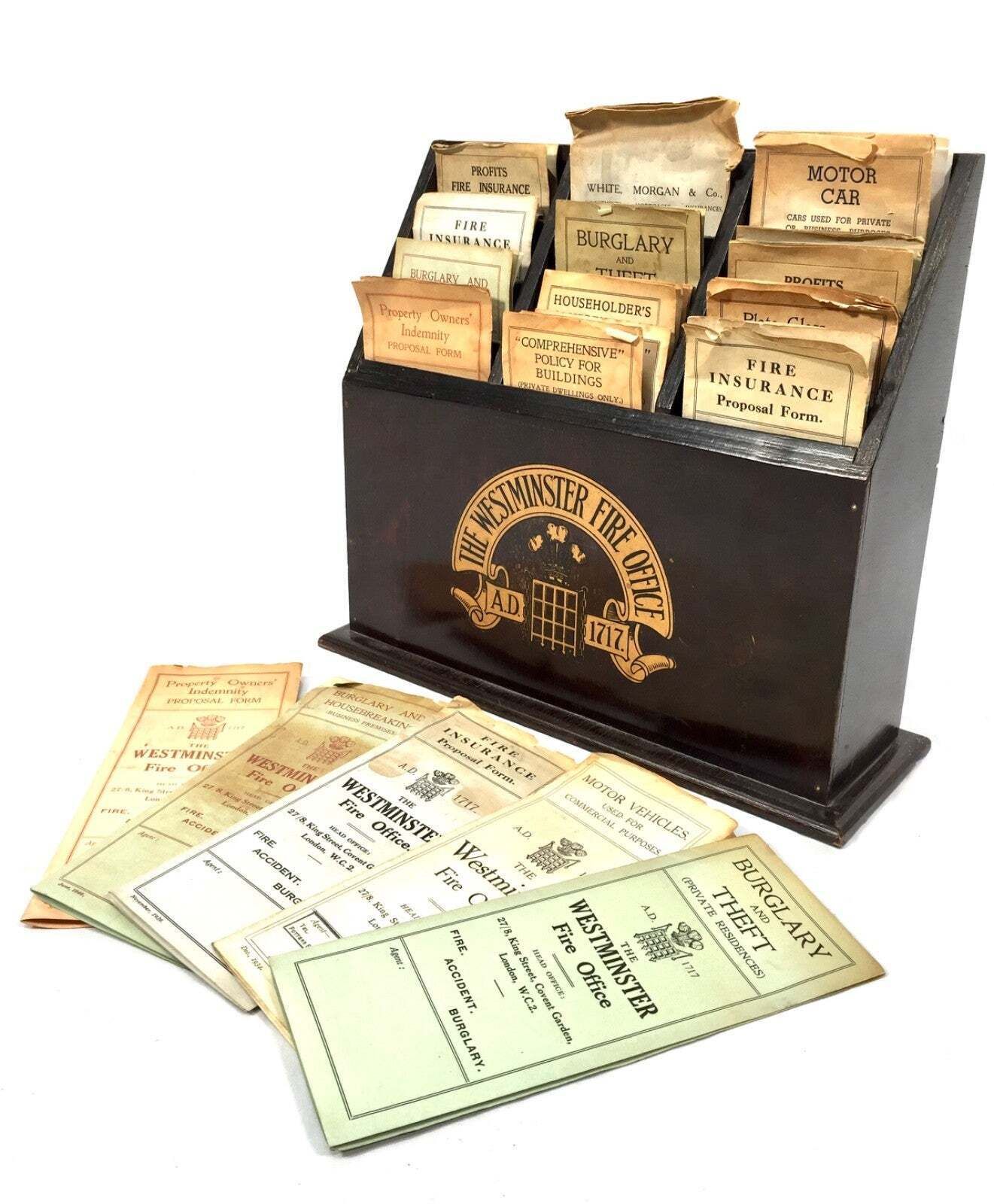 Antique Advertising The Westminster Fire Office Tabletop Leaflet Display Rack