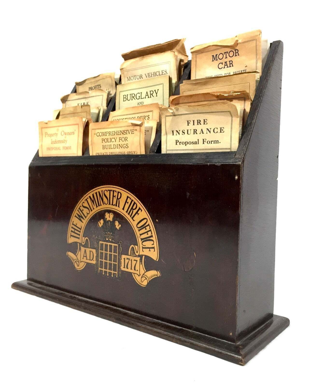 Antique Advertising The Westminster Fire Office Tabletop Leaflet Display Rack photo for sale